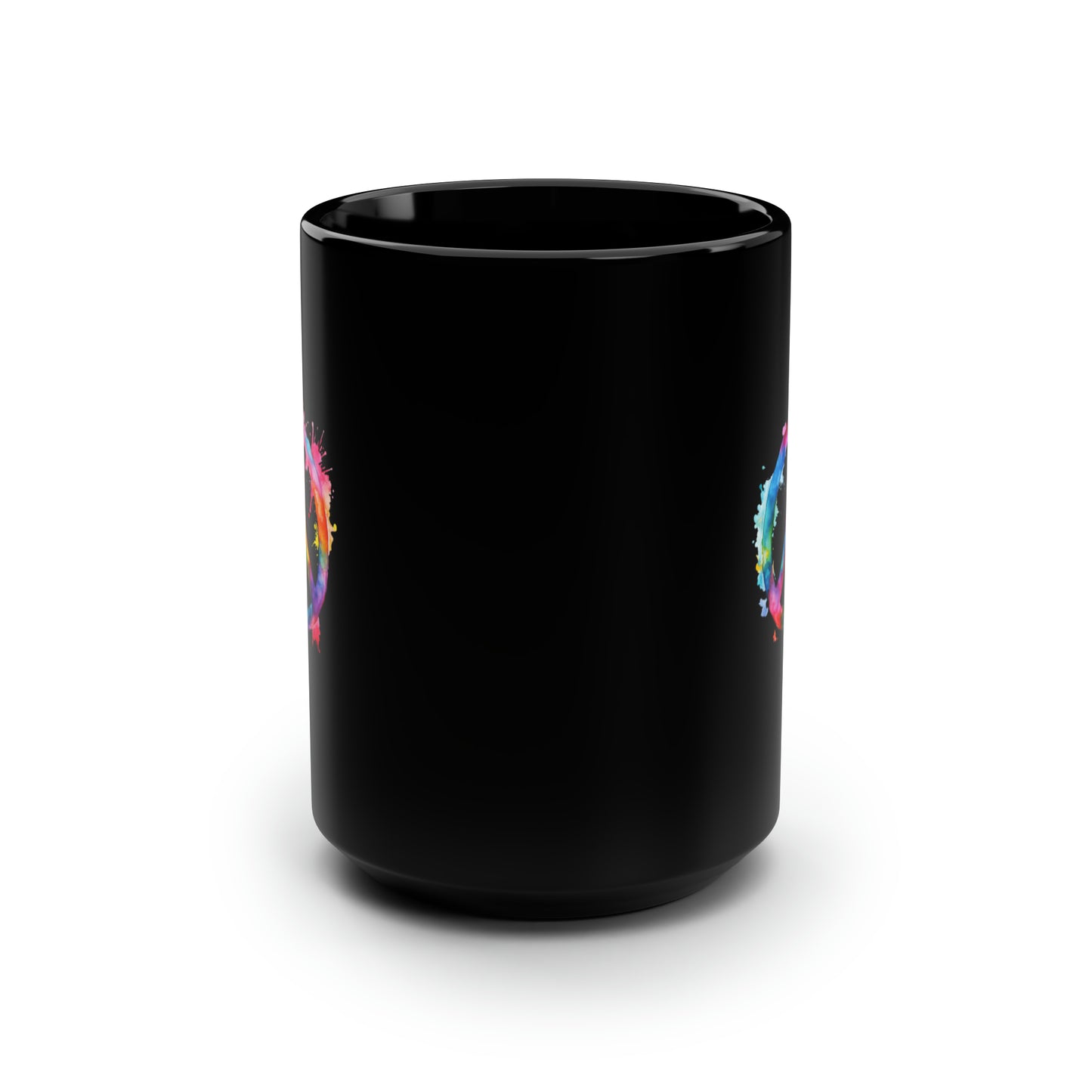 Watercolor Peace Sign - Black Mug, 15oz