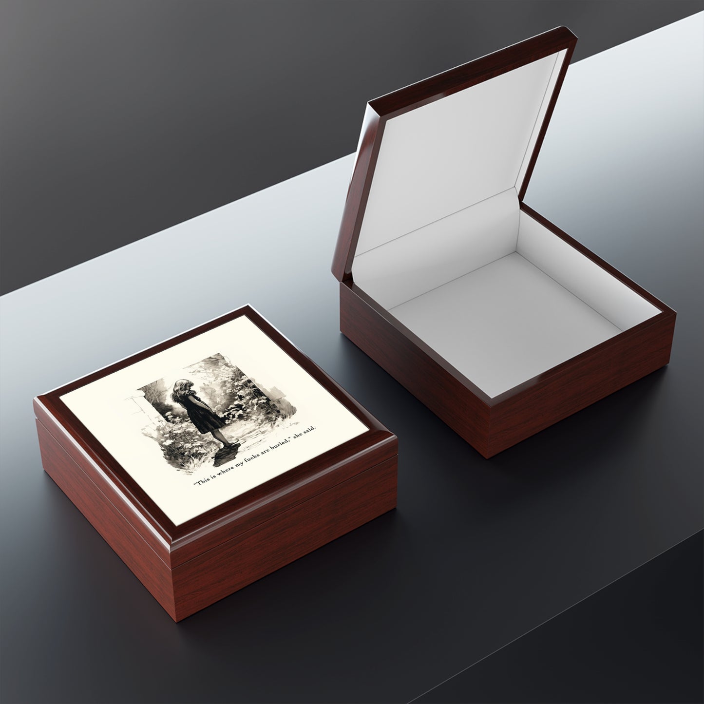 This is Where My F***s are Buried, She Said - Rubberwood Jewelry Box