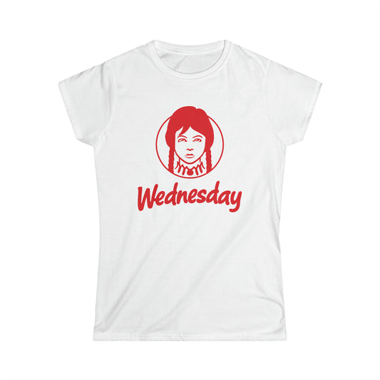 Wednesday Wendy's Mashup - Red Text - Women's Softstyle Tee