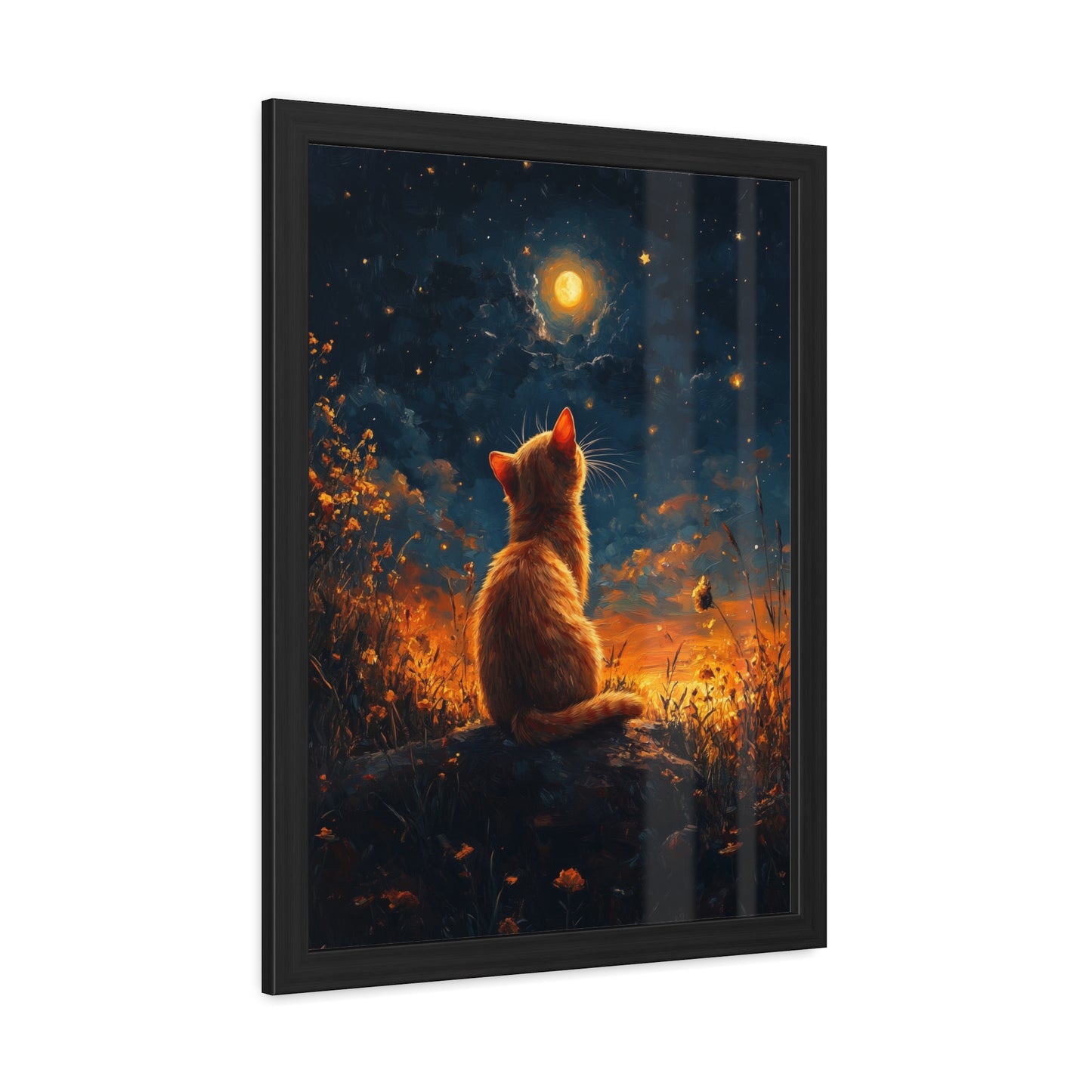Chat et Lune - Framed Posters