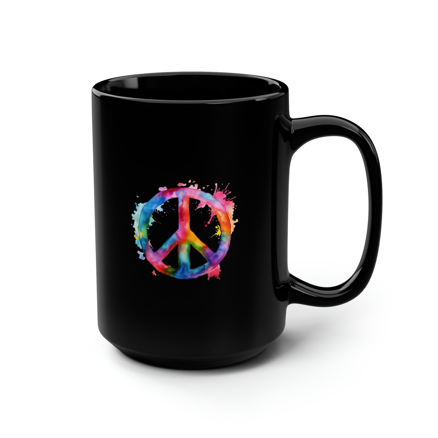 Watercolor Peace Sign - Black Mug, 15oz