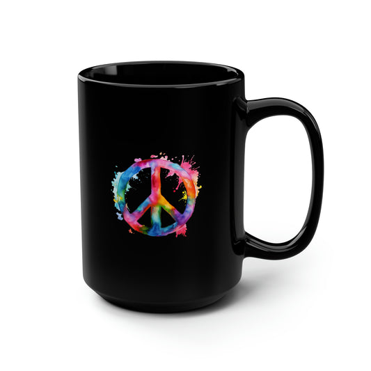 Watercolor Peace Sign - Black Mug, 15oz