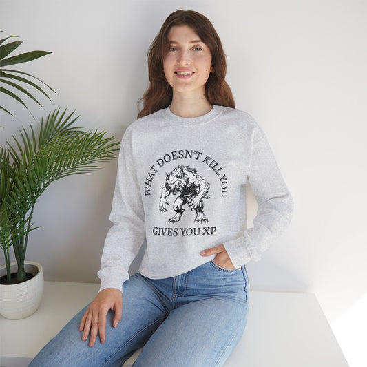 What Doesn't Kill You, Gives You XP - Light Text - Unisex Heavy Blend™ Crewneck Sweatshirt