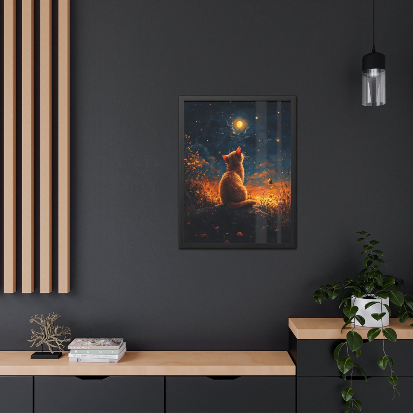 Chat et Lune - Framed Posters