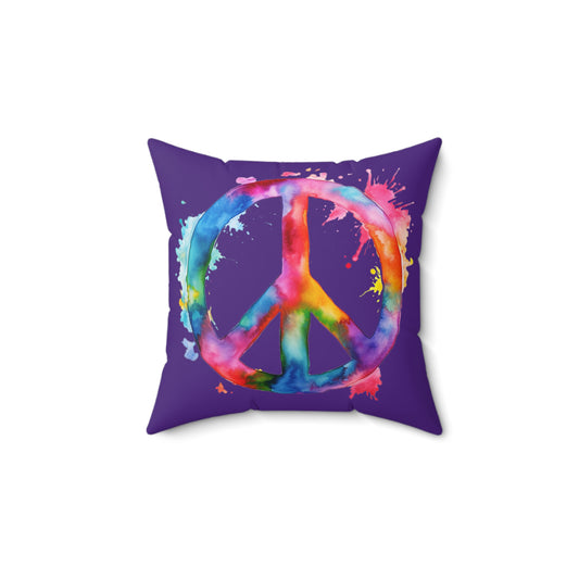 Watercolor Peace Sign - Spun Polyester Square Pillow