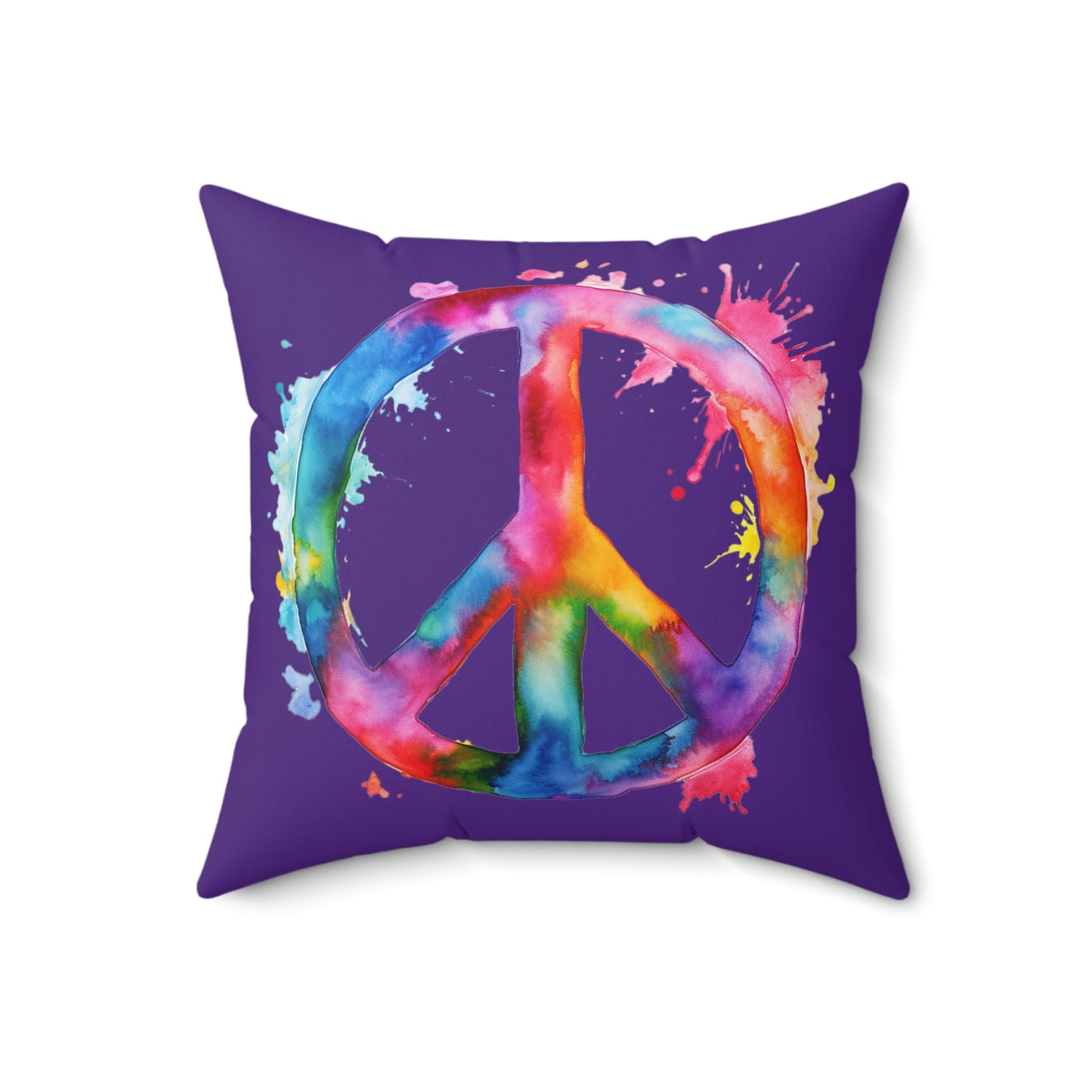 Watercolor Peace Sign - Spun Polyester Square Pillow
