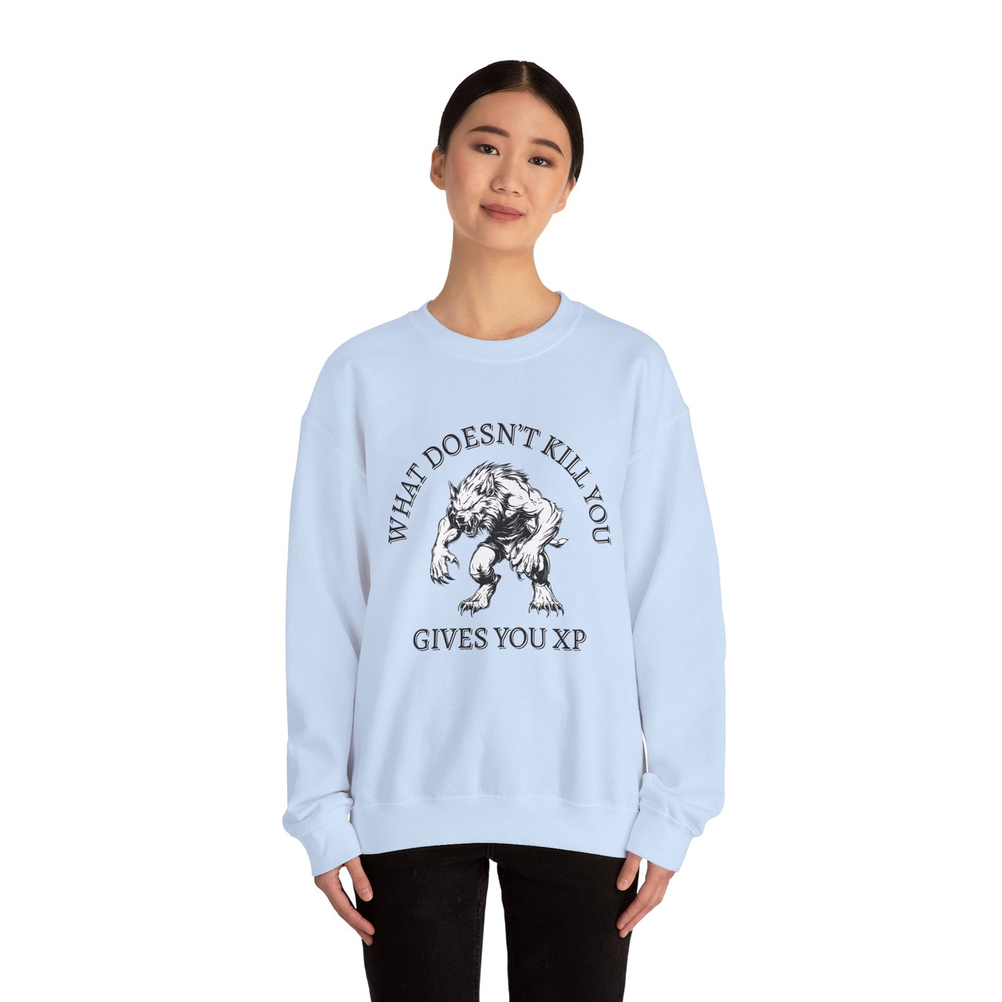What Doesn't Kill You, Gives You XP - Light Text - Unisex Heavy Blend™ Crewneck Sweatshirt