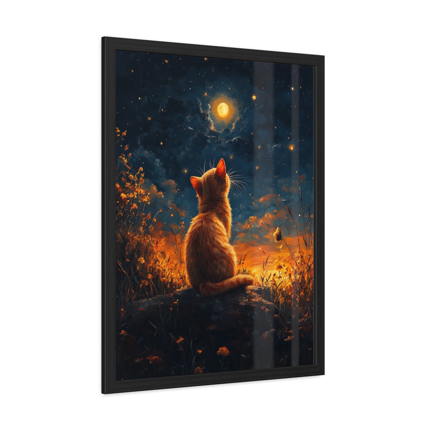 Chat et Lune - Framed Posters