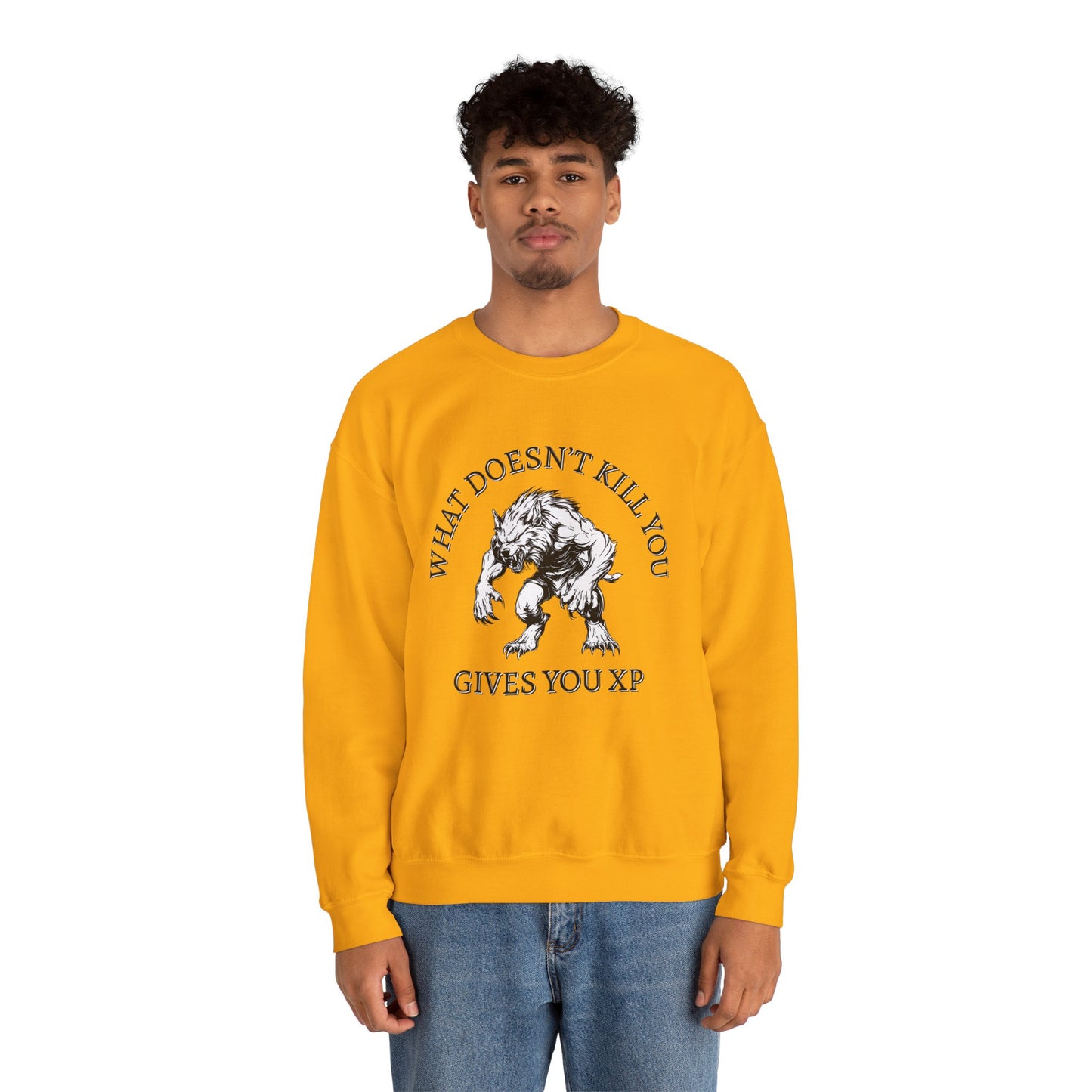 What Doesn't Kill You, Gives You XP - Light Text - Unisex Heavy Blend™ Crewneck Sweatshirt