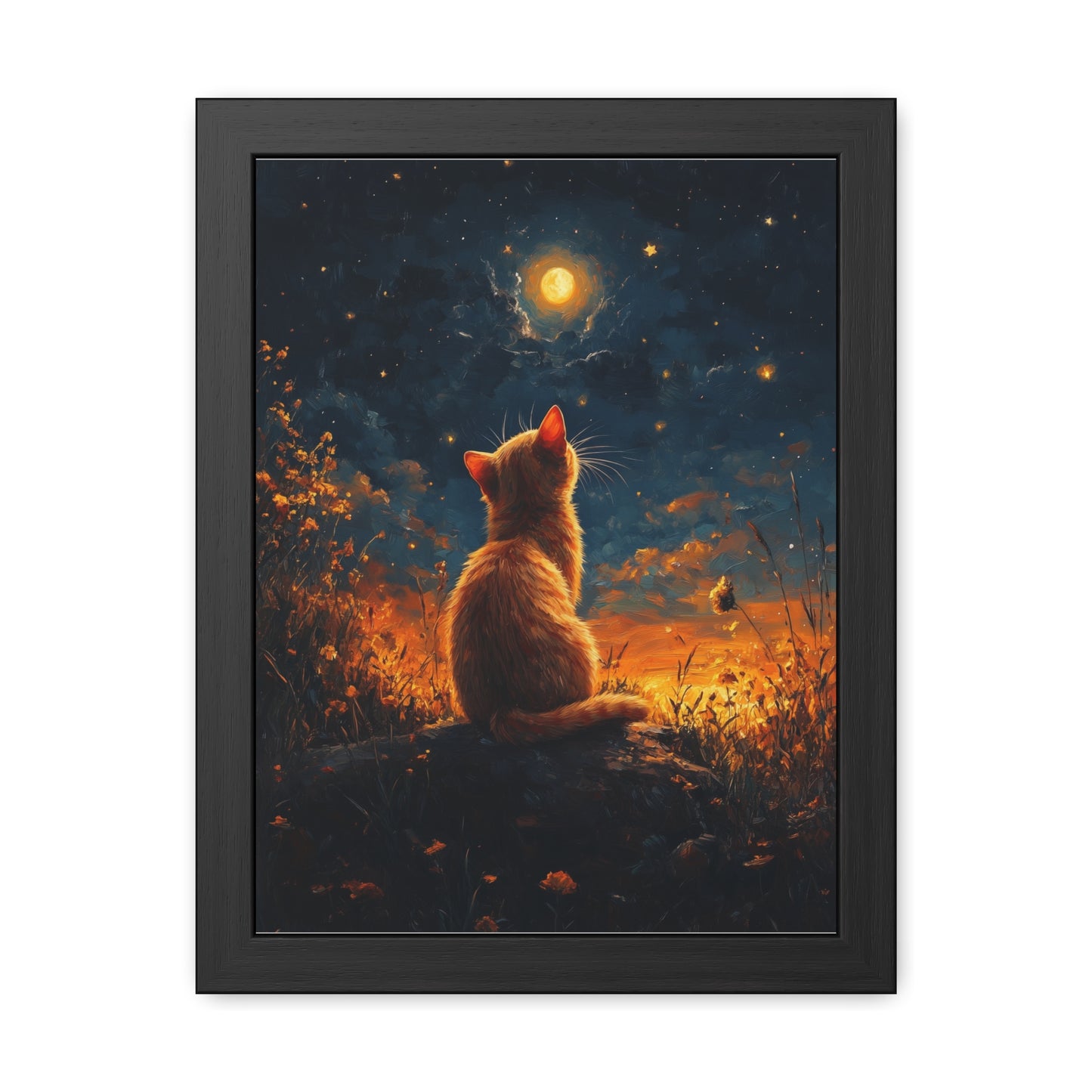 Chat et Lune - Framed Posters