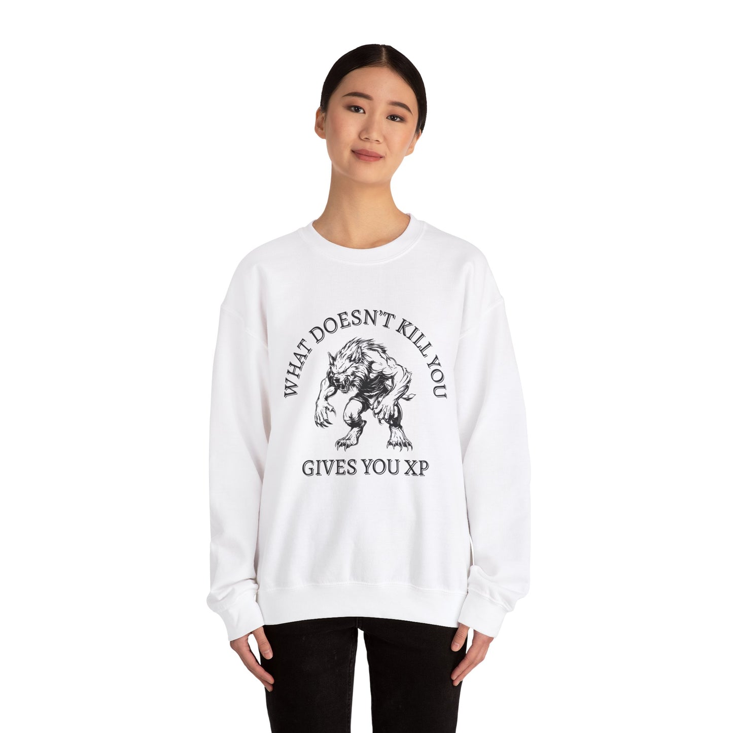 What Doesn't Kill You, Gives You XP - Light Text - Unisex Heavy Blend™ Crewneck Sweatshirt