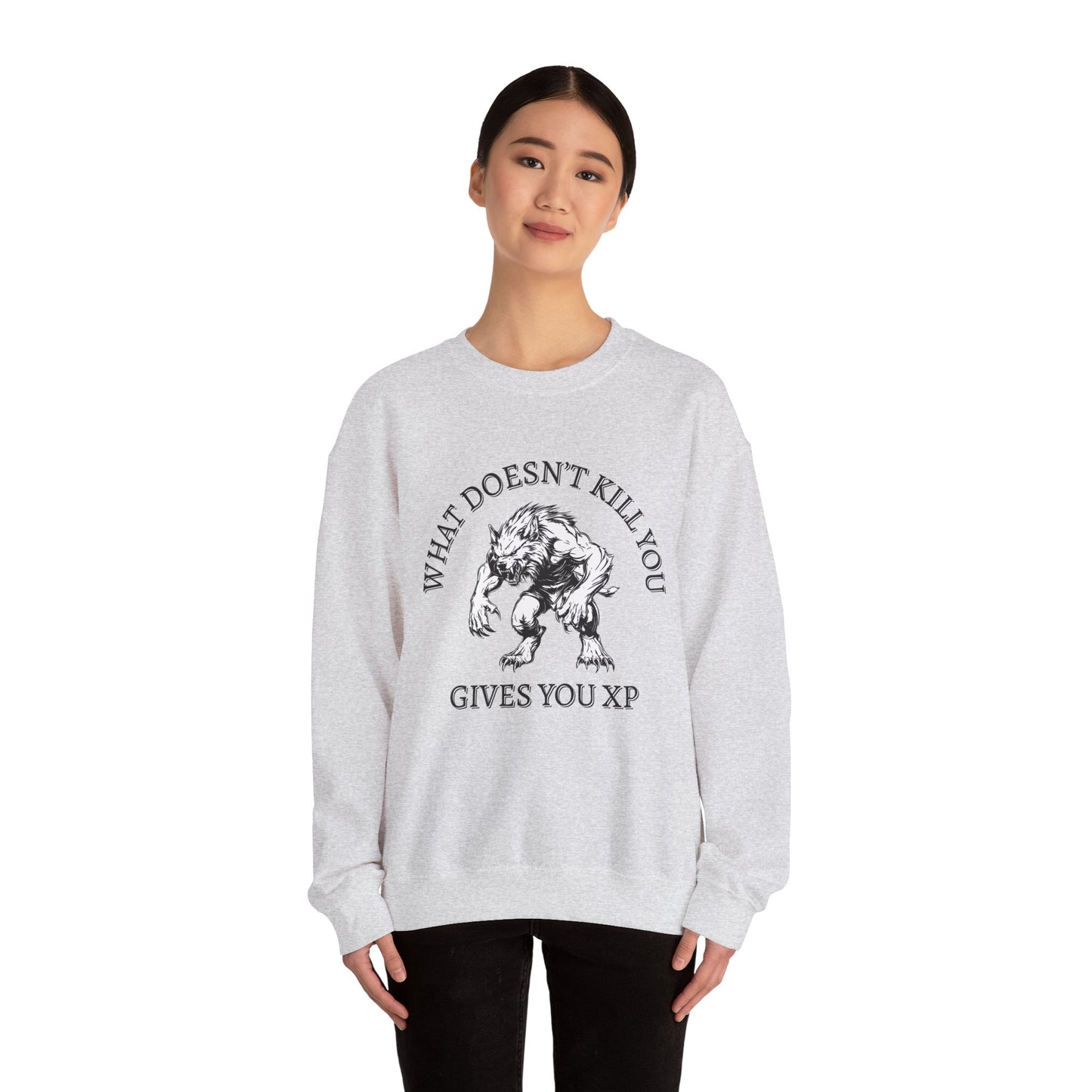 What Doesn't Kill You, Gives You XP - Light Text - Unisex Heavy Blend™ Crewneck Sweatshirt
