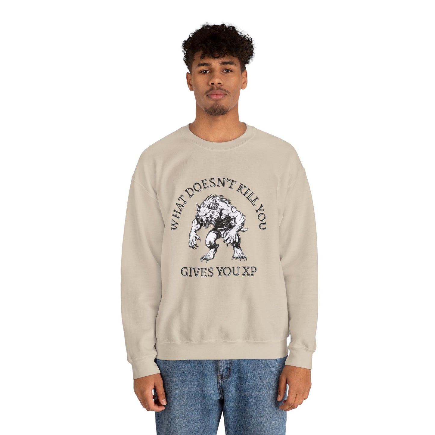 What Doesn't Kill You, Gives You XP - Light Text - Unisex Heavy Blend™ Crewneck Sweatshirt