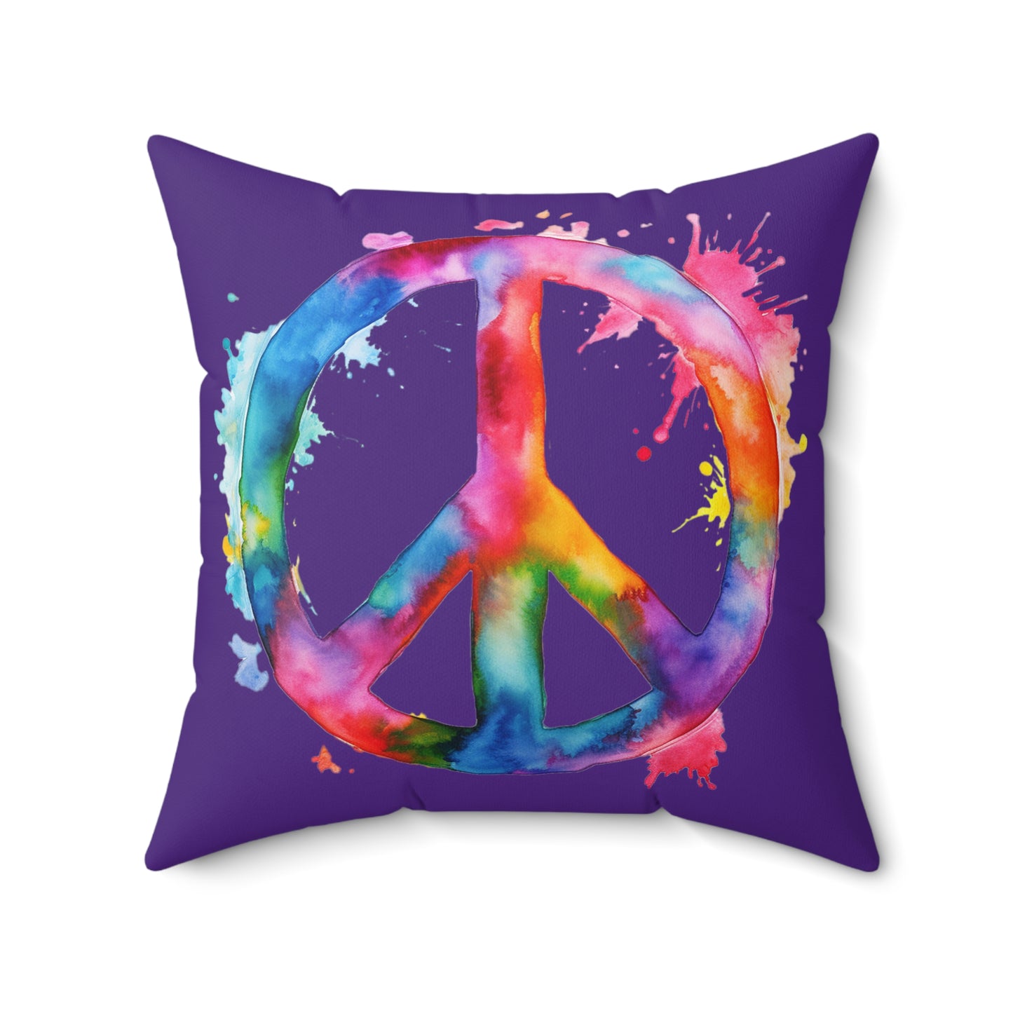 Watercolor Peace Sign - Spun Polyester Square Pillow