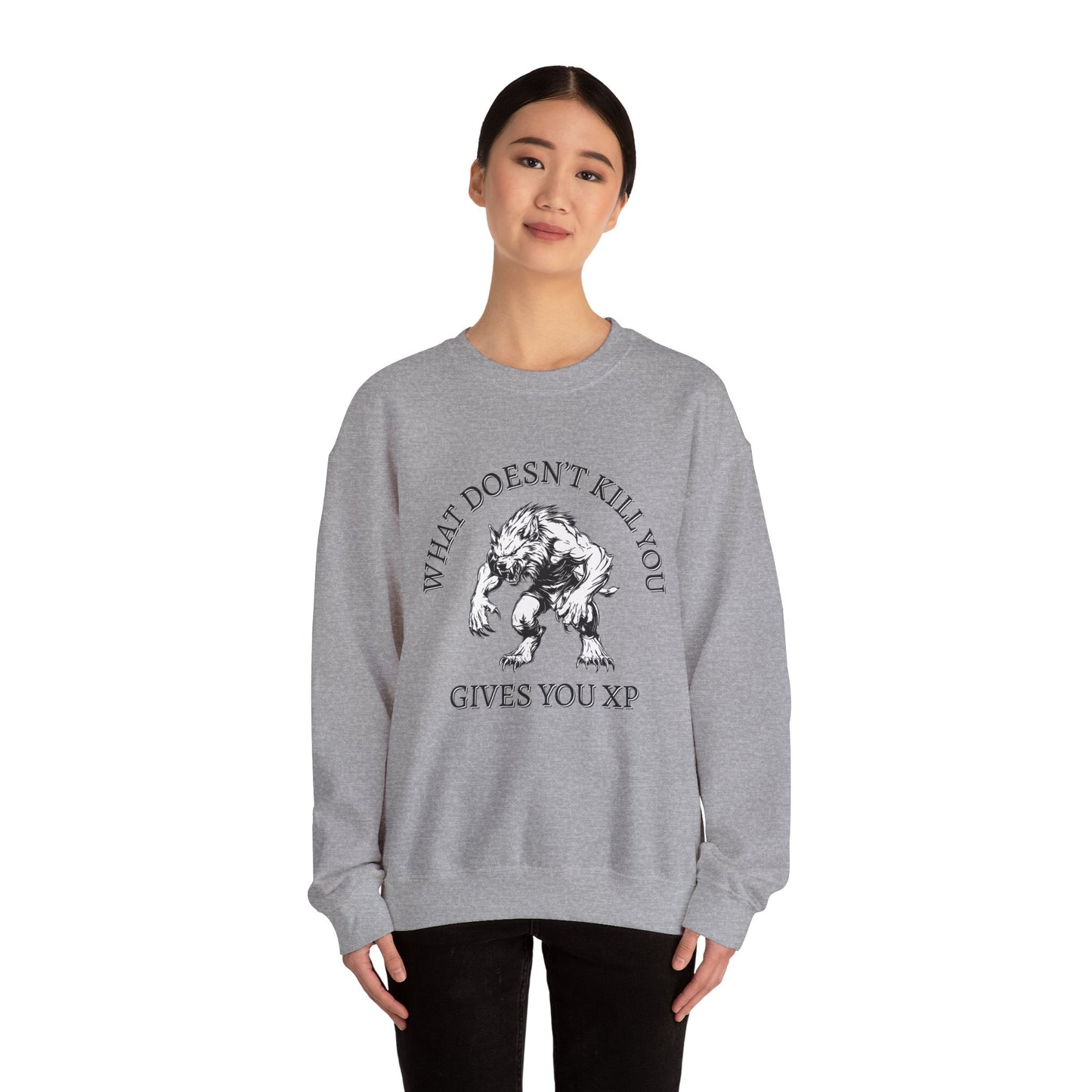 What Doesn't Kill You, Gives You XP - Light Text - Unisex Heavy Blend™ Crewneck Sweatshirt