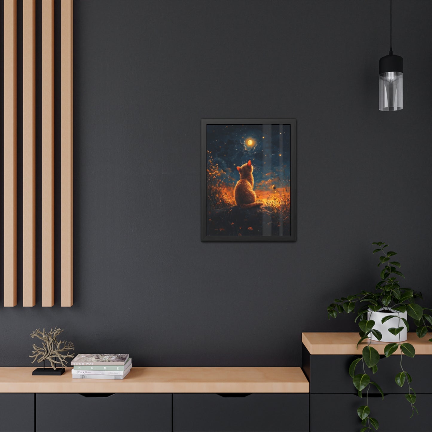 Chat et Lune - Framed Posters