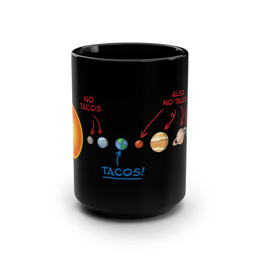 No Tacos, Also No Tacos, TACOS! - Black Mug, 15oz