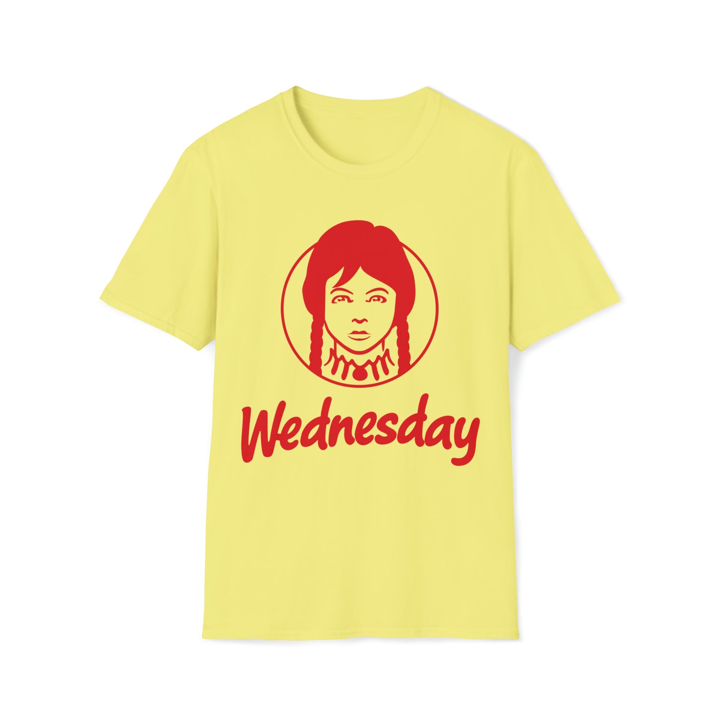 Wednesday Wendy's Mashup - Red Text - Unisex Softstyle T-Shirt
