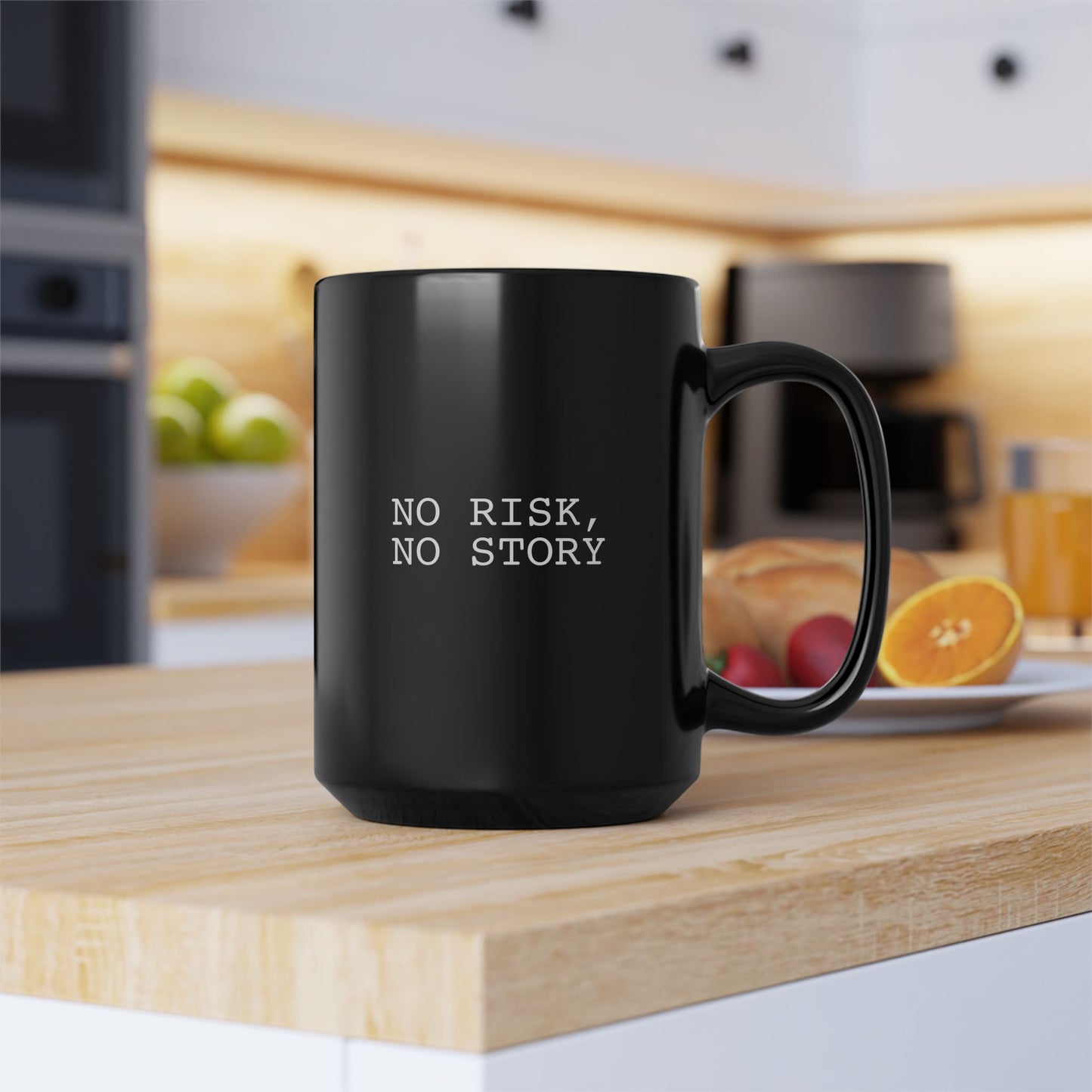 No Risk, No Story - Black Mug, 15oz