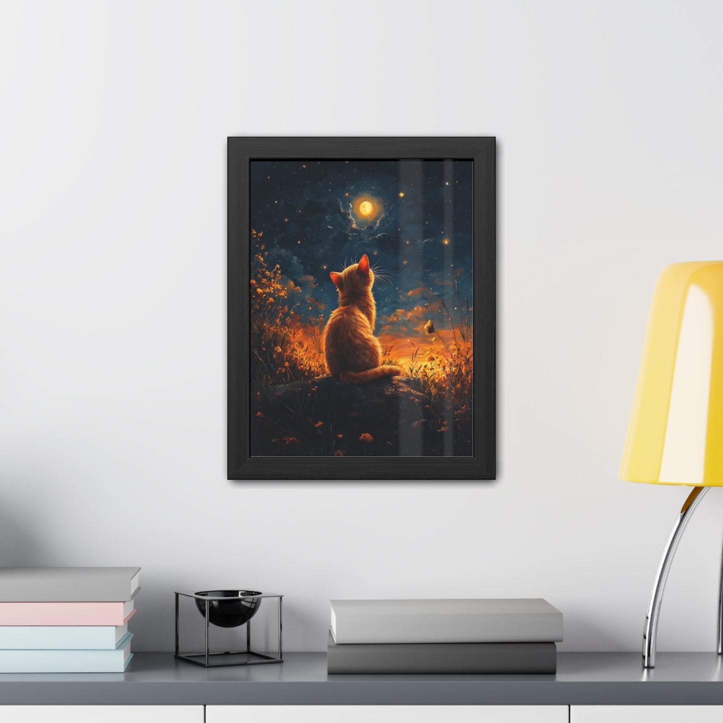 Chat et Lune - Framed Posters