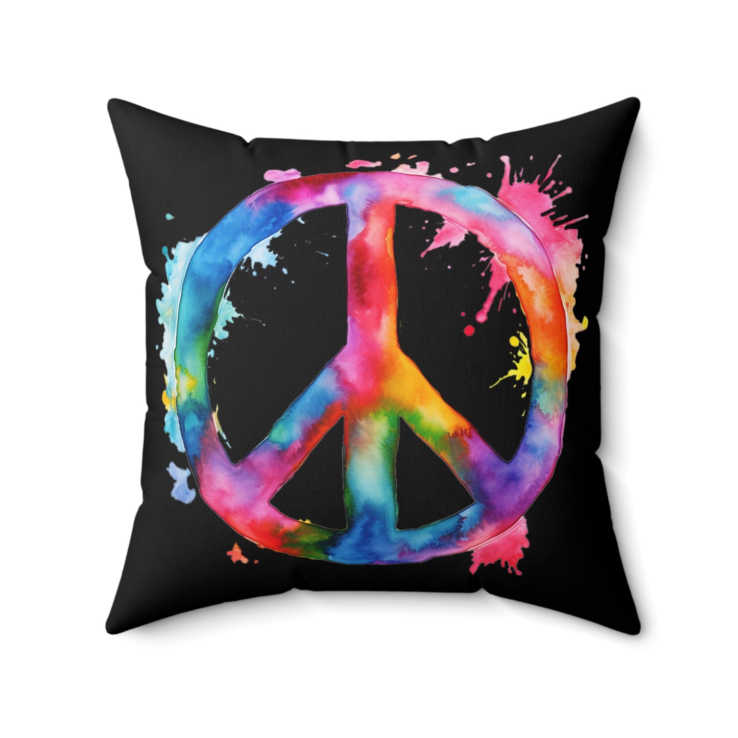 Watercolor Peace Sign - Spun Polyester Square Pillow
