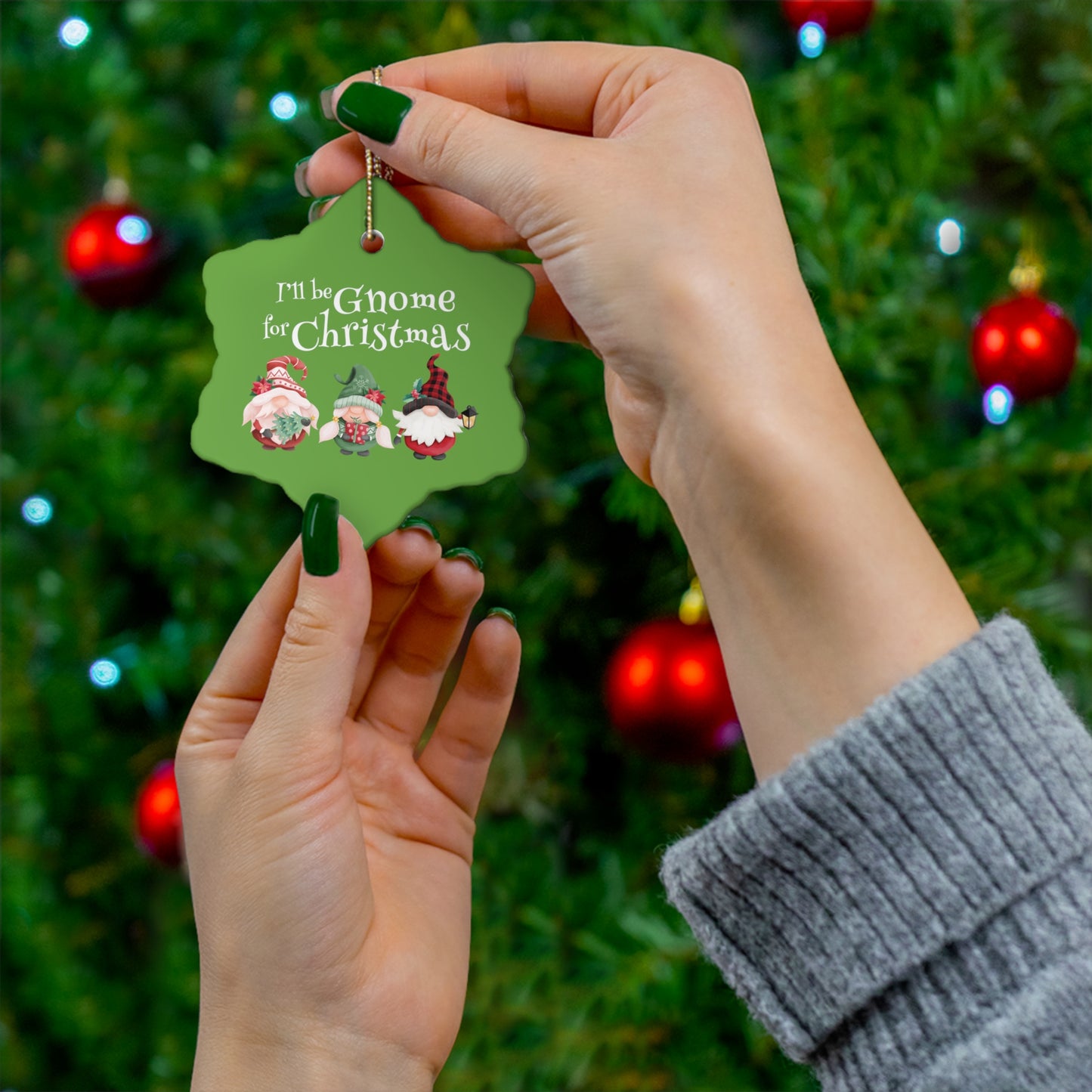 I'll Be Gnome For Christmas - Ceramic Ornament, Snowflake