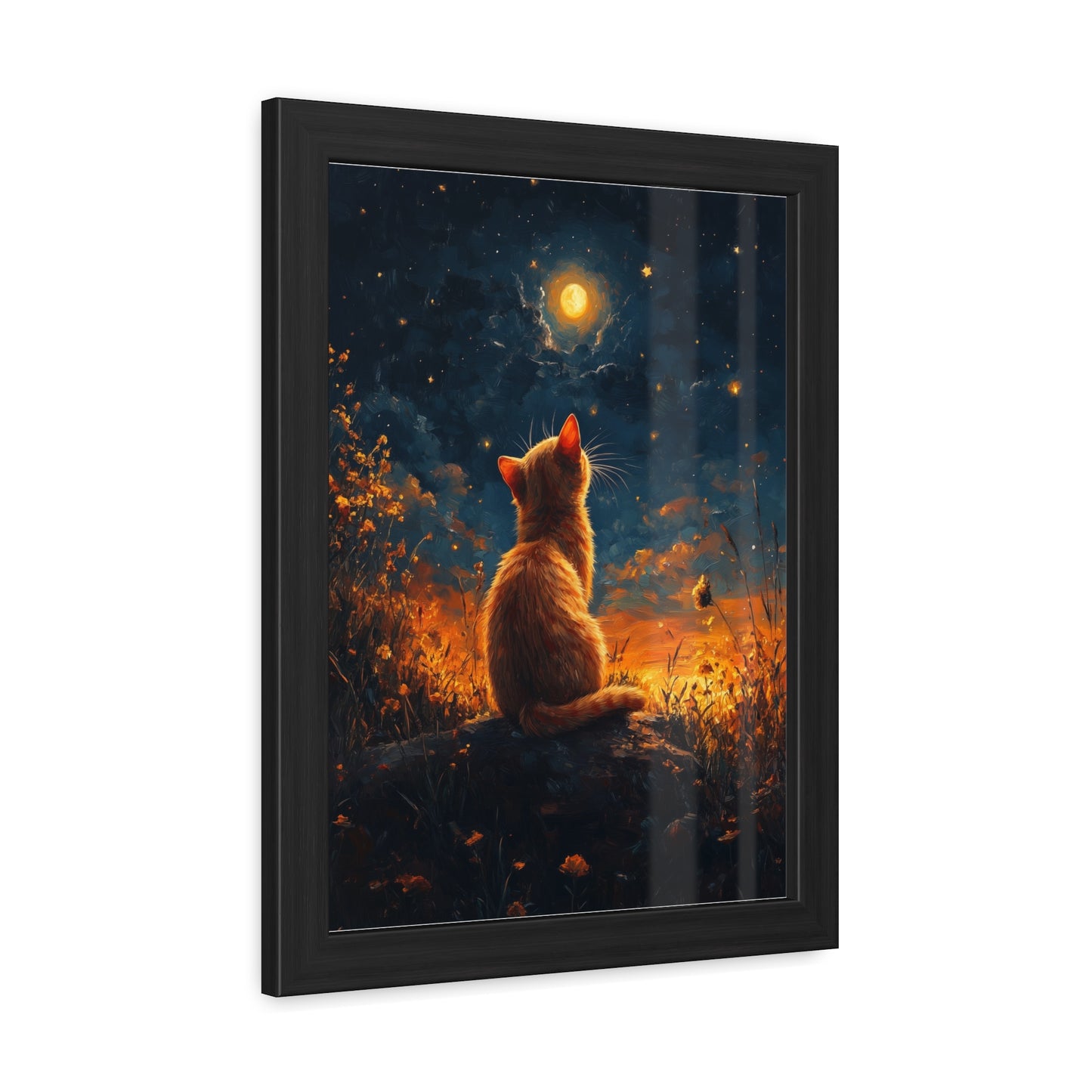 Chat et Lune - Framed Posters