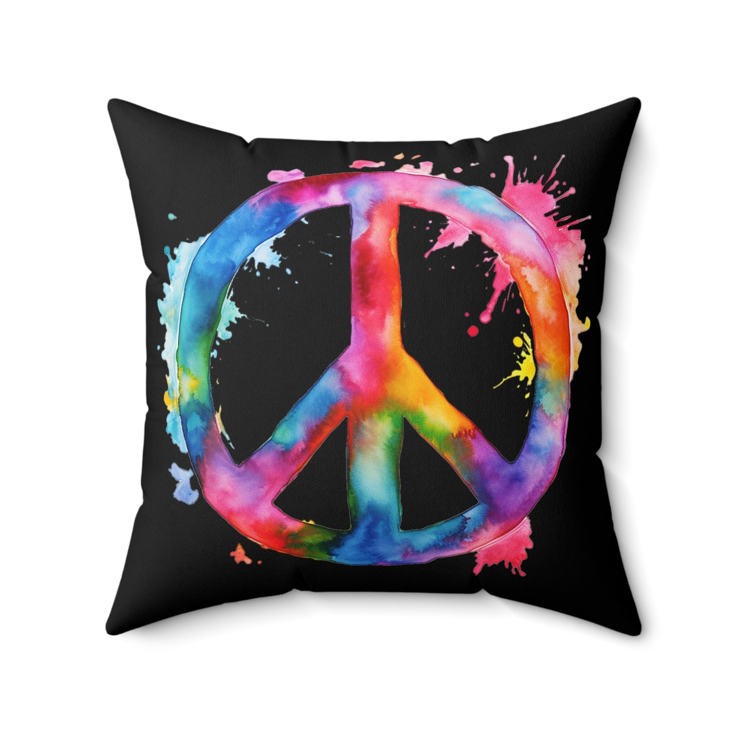 Watercolor Peace Sign - Spun Polyester Square Pillow
