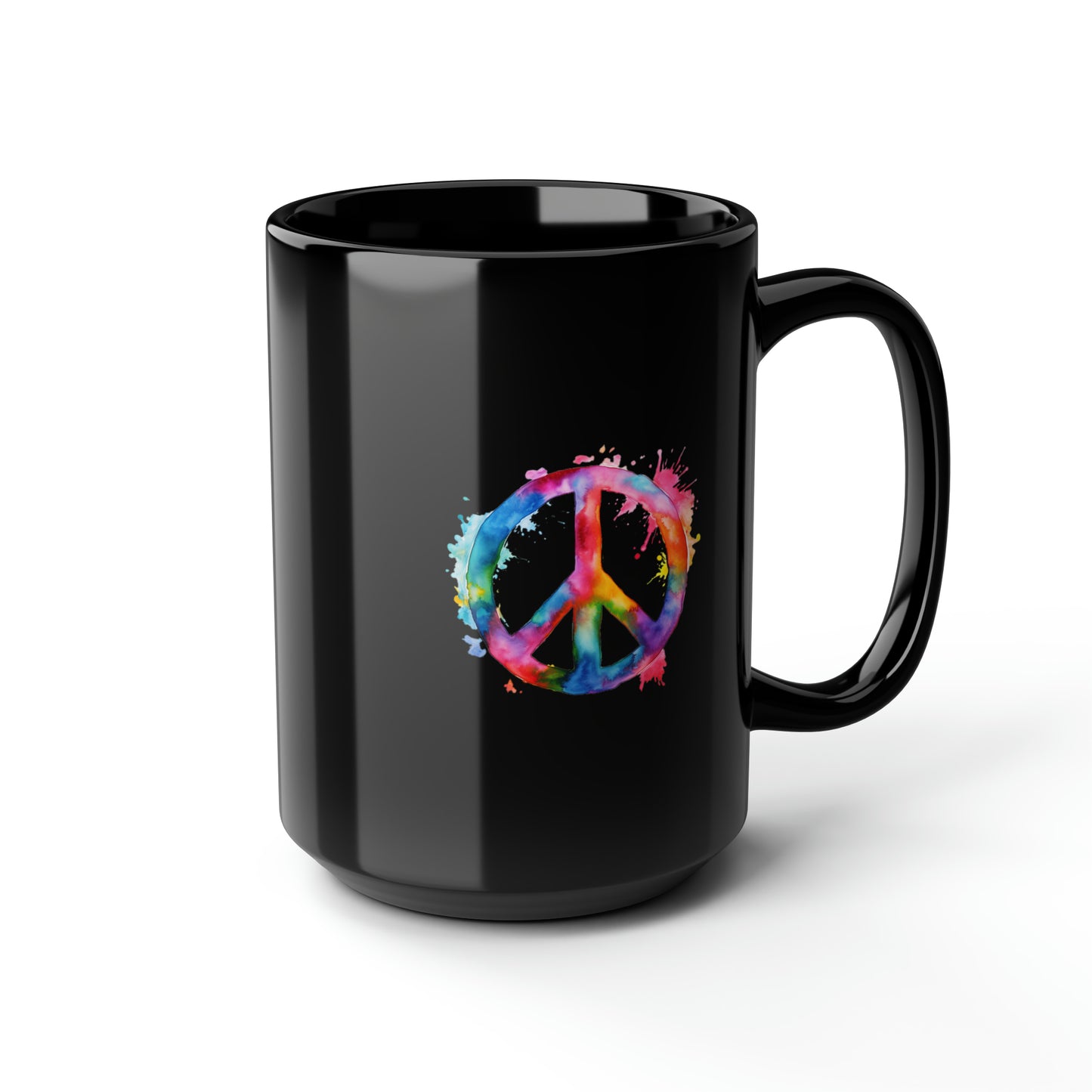 Watercolor Peace Sign - Black Mug, 15oz