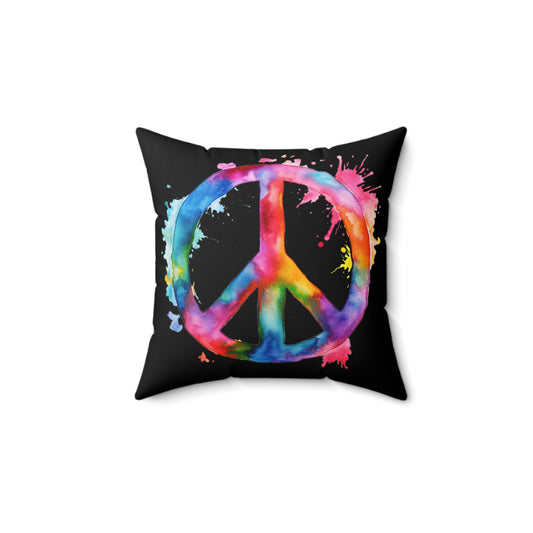 Watercolor Peace Sign - Spun Polyester Square Pillow