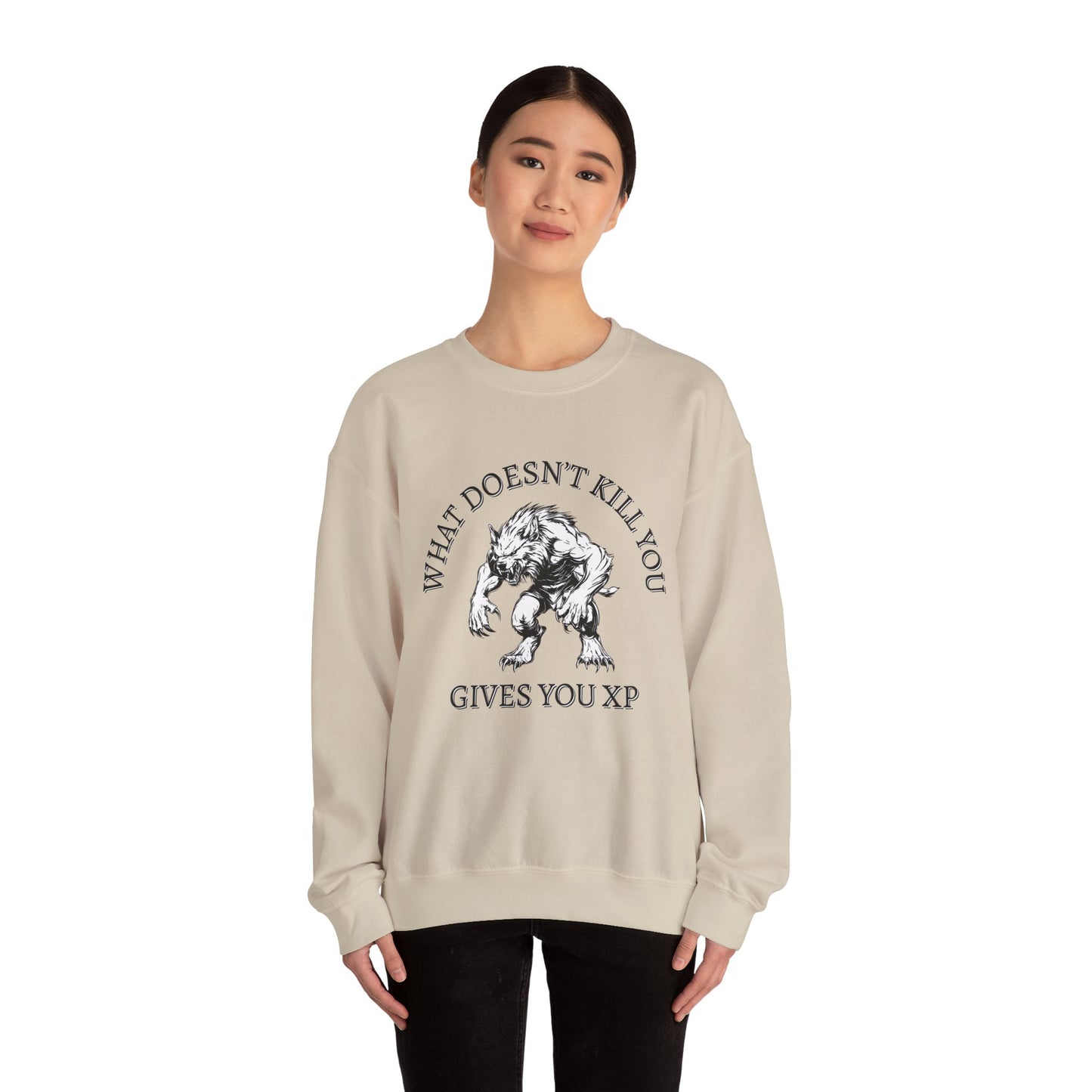 What Doesn't Kill You, Gives You XP - Light Text - Unisex Heavy Blend™ Crewneck Sweatshirt