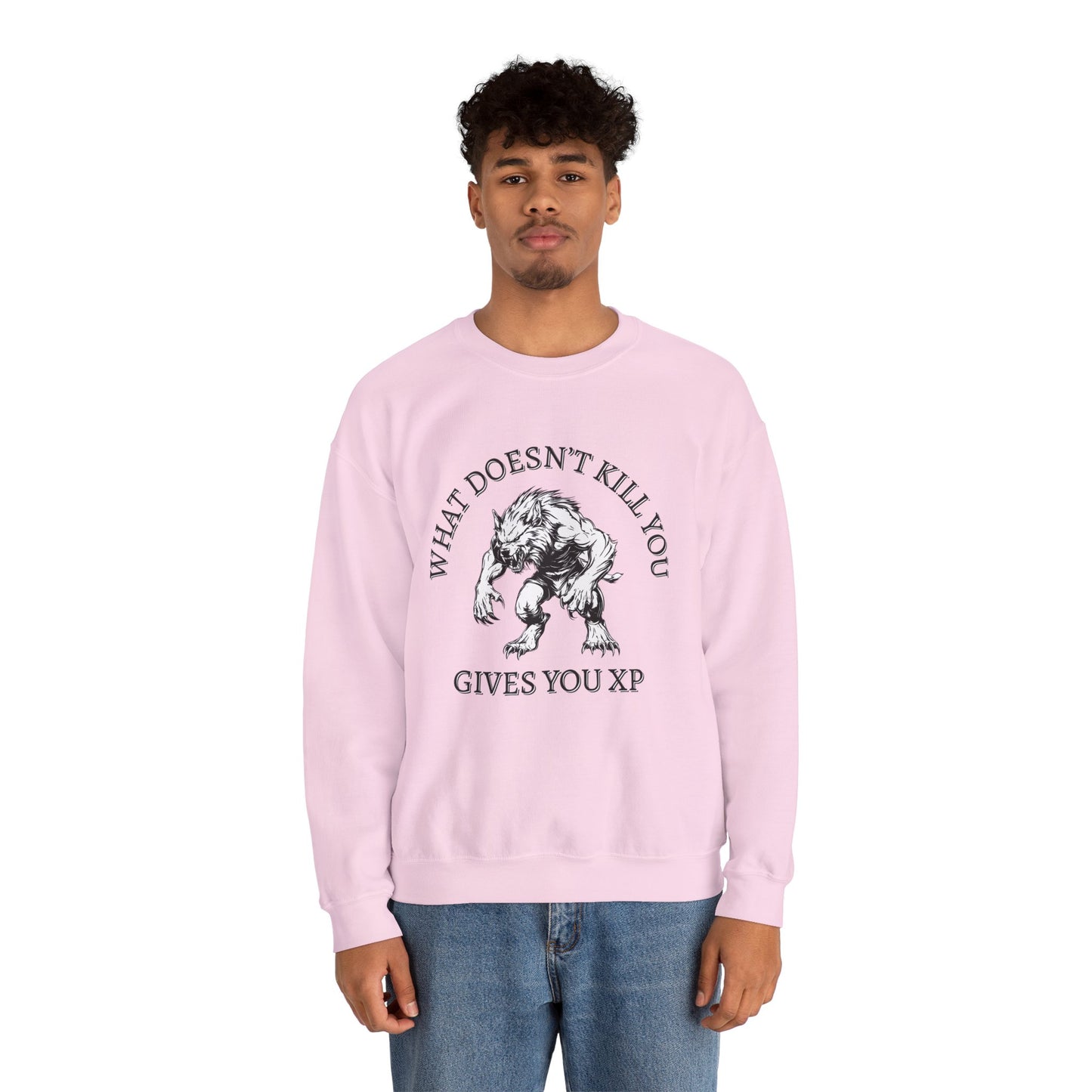 What Doesn't Kill You, Gives You XP - Light Text - Unisex Heavy Blend™ Crewneck Sweatshirt