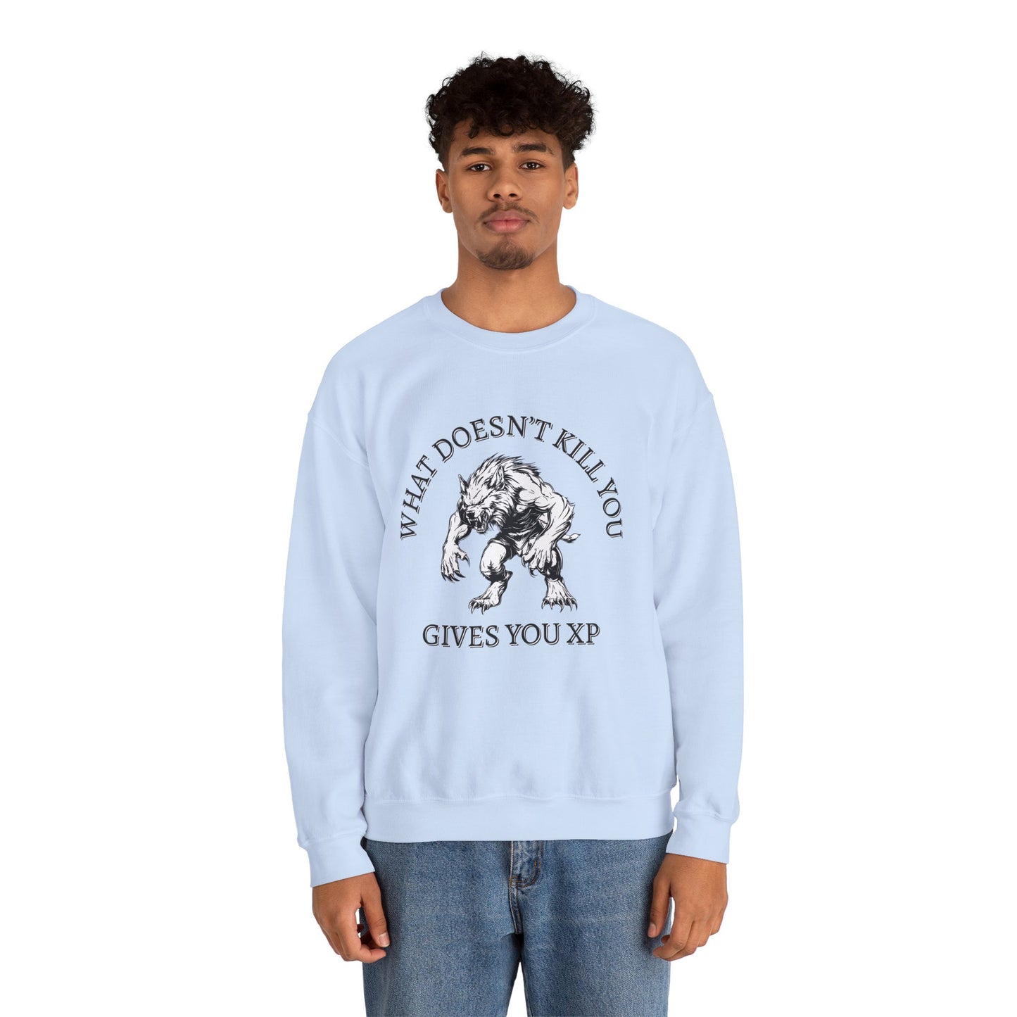 What Doesn't Kill You, Gives You XP - Light Text - Unisex Heavy Blend™ Crewneck Sweatshirt