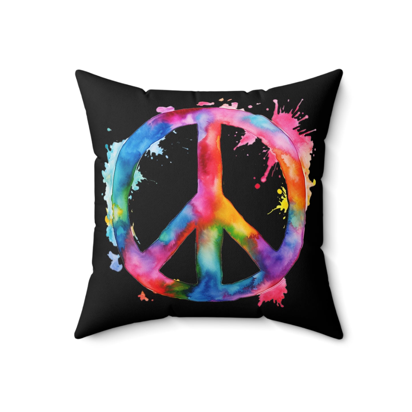 Watercolor Peace Sign - Spun Polyester Square Pillow