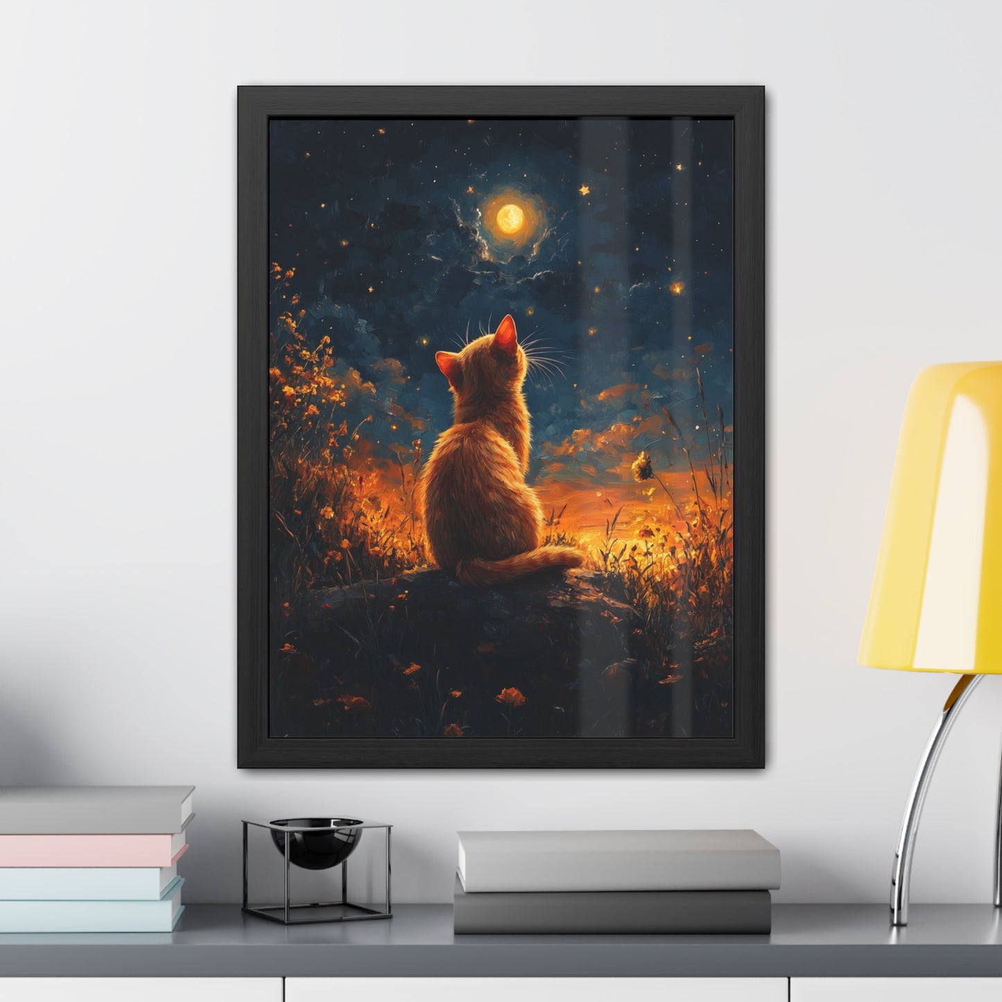 Chat et Lune - Framed Posters