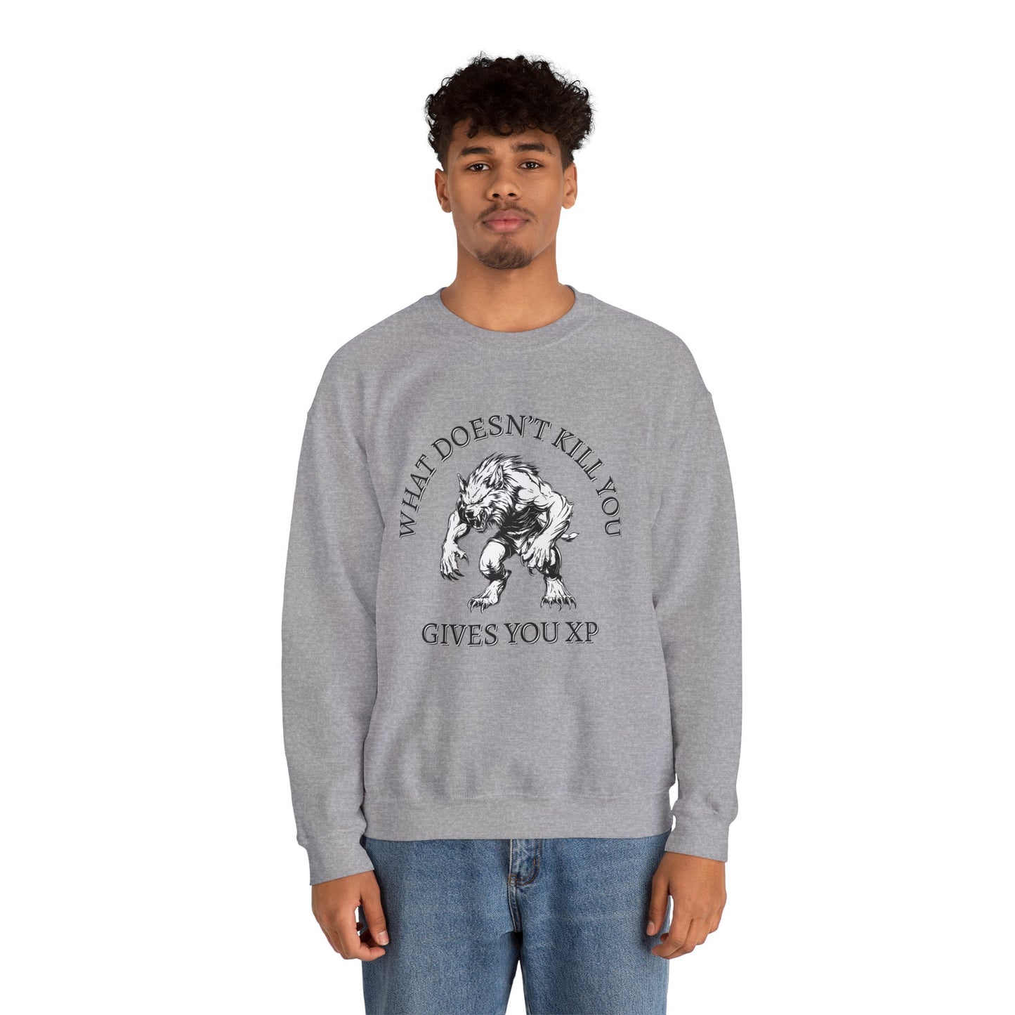 What Doesn't Kill You, Gives You XP - Light Text - Unisex Heavy Blend™ Crewneck Sweatshirt