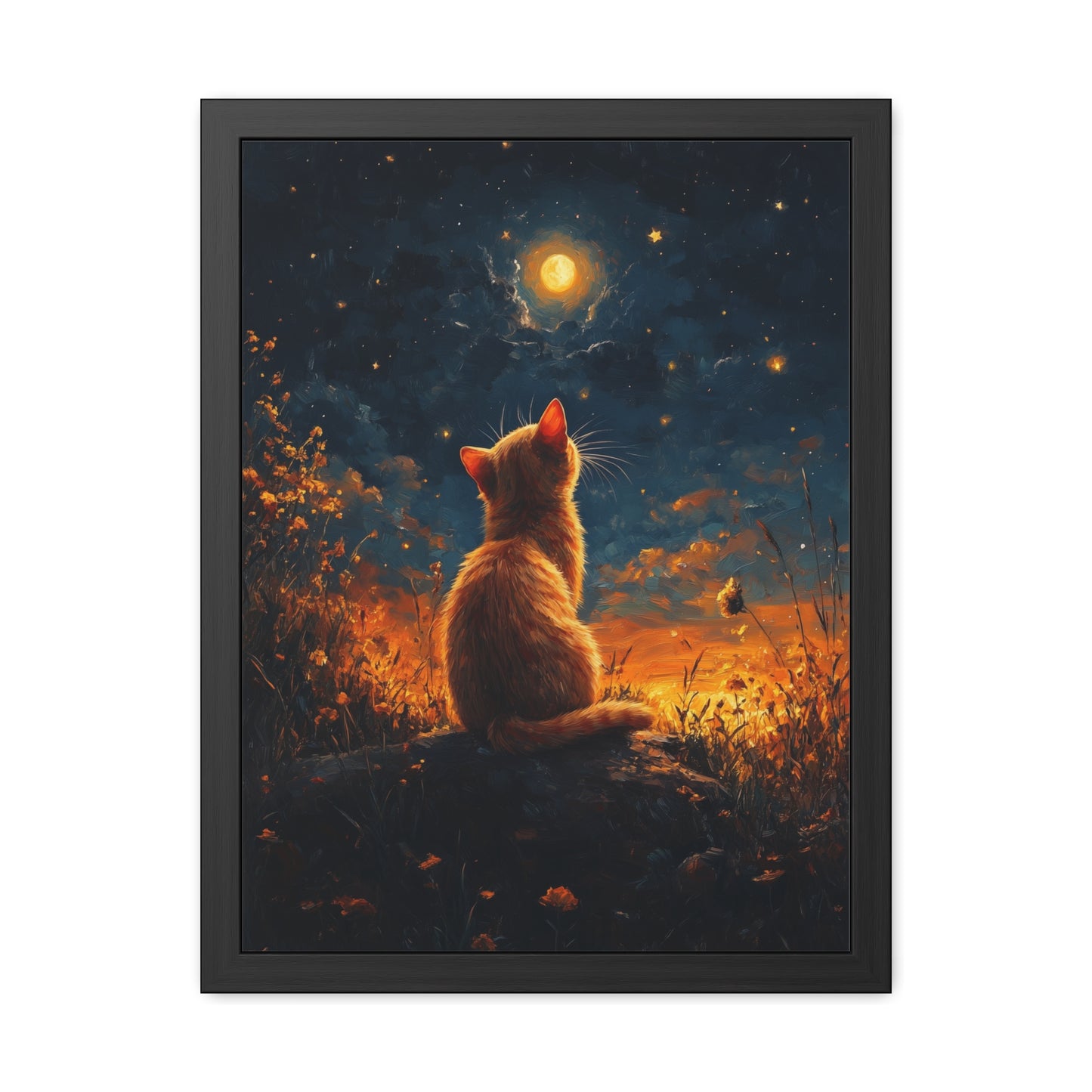 Chat et Lune - Framed Posters