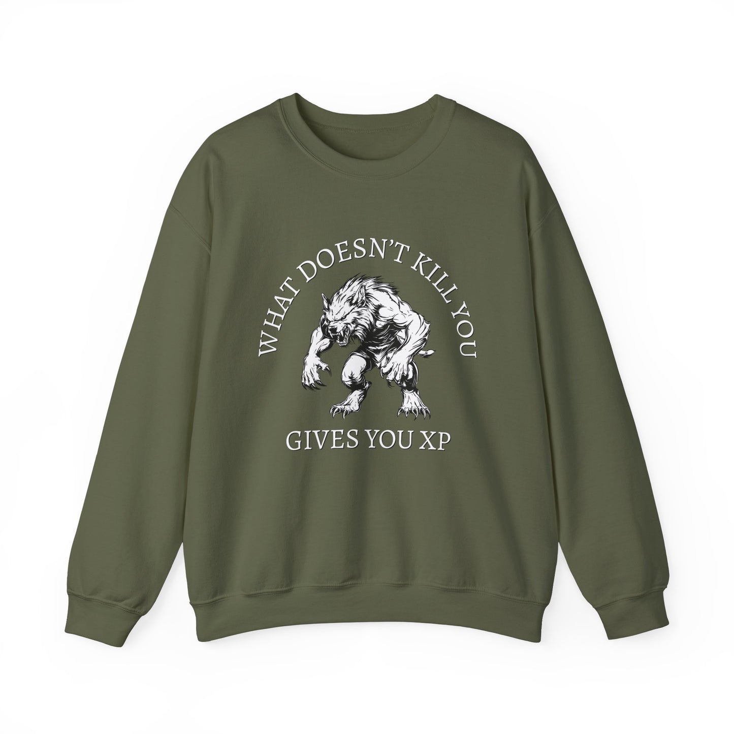 What Doesn't Kill You, Gives You XP - Light Text - Unisex Heavy Blend™ Crewneck Sweatshirt