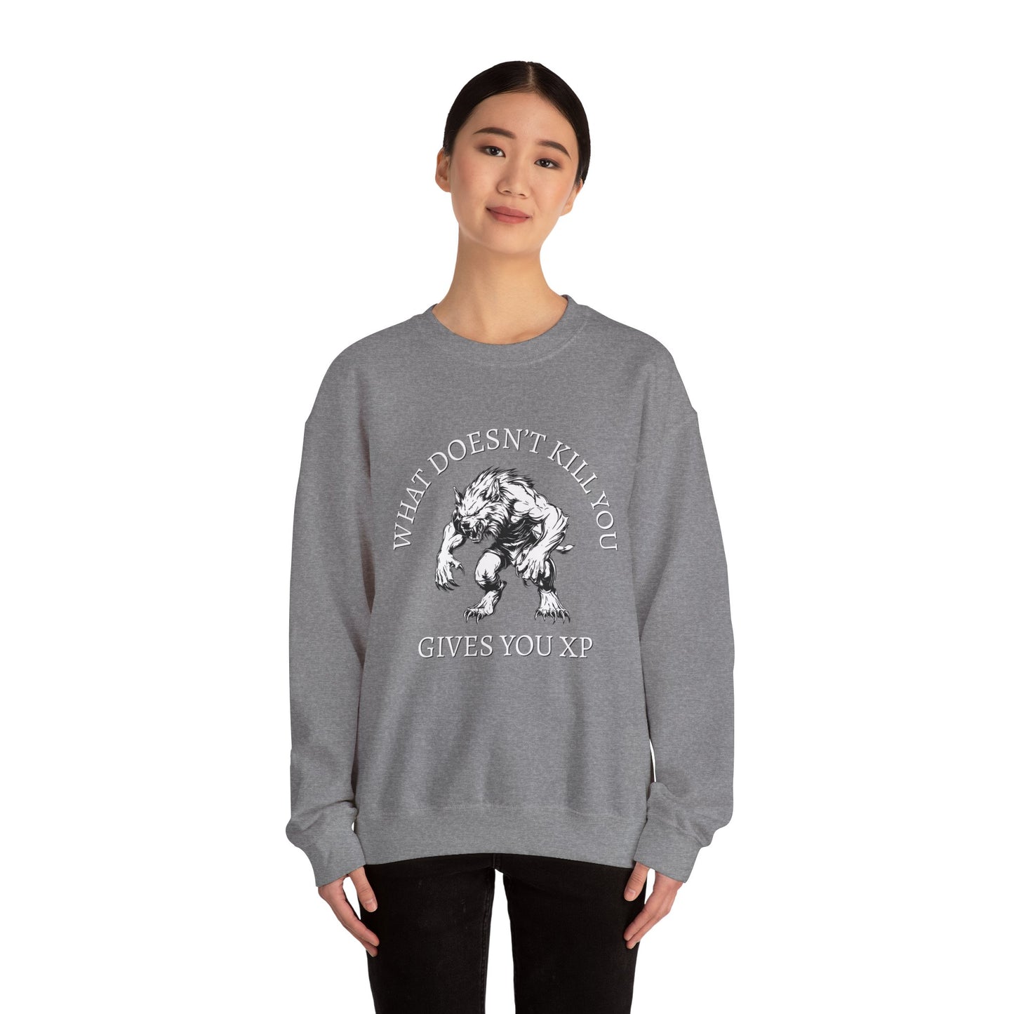 What Doesn't Kill You, Gives You XP - Light Text - Unisex Heavy Blend™ Crewneck Sweatshirt