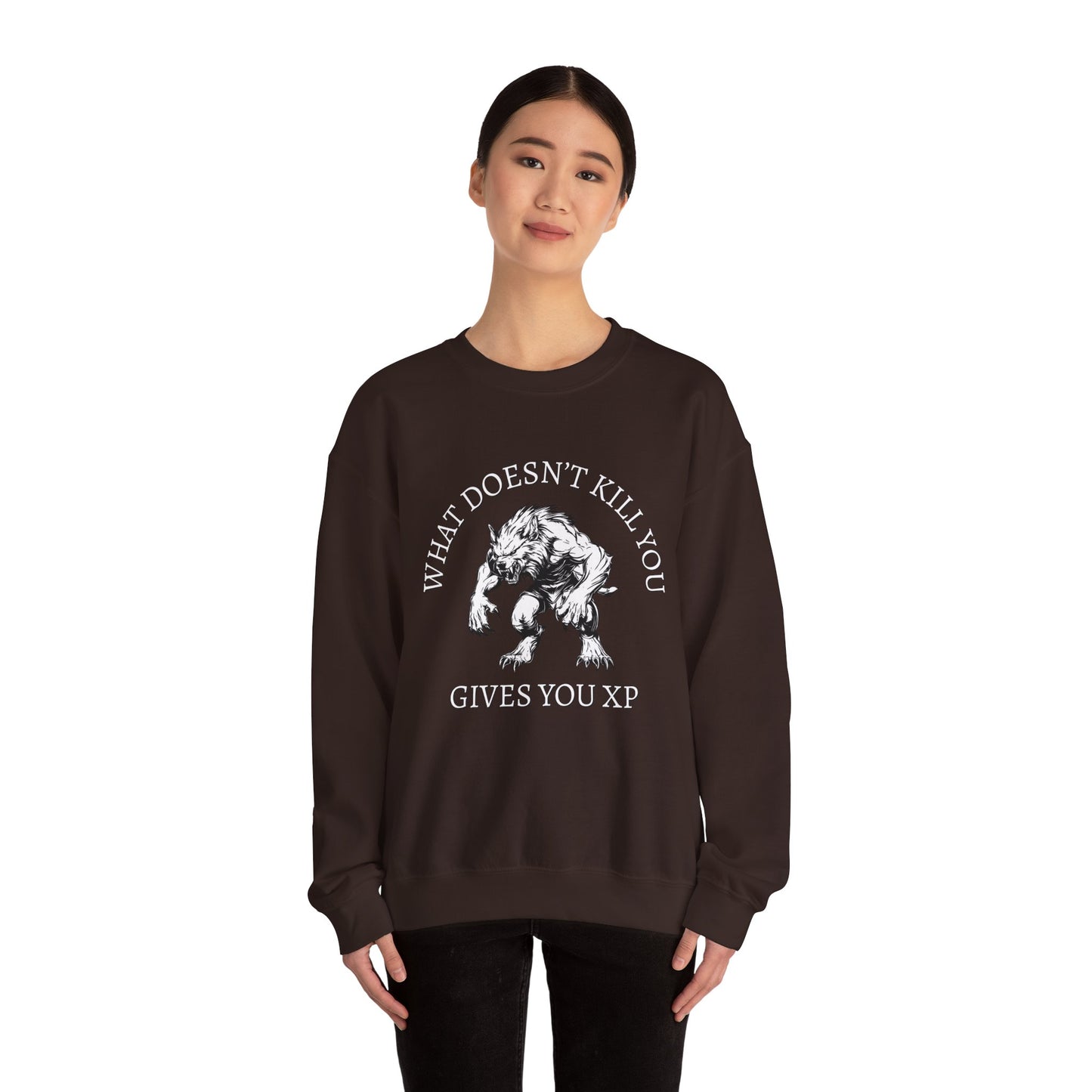 What Doesn't Kill You, Gives You XP - Light Text - Unisex Heavy Blend™ Crewneck Sweatshirt