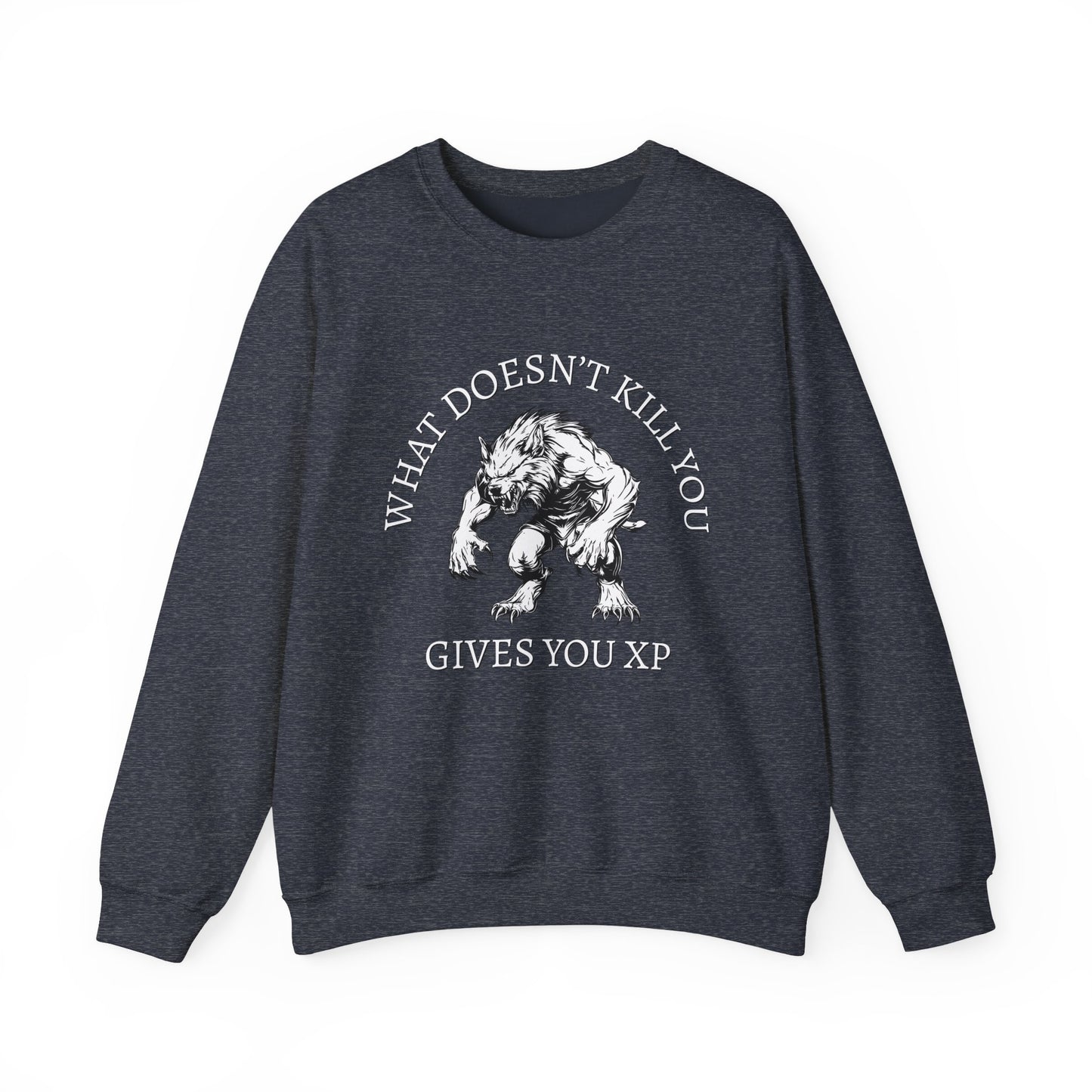 What Doesn't Kill You, Gives You XP - Light Text - Unisex Heavy Blend™ Crewneck Sweatshirt