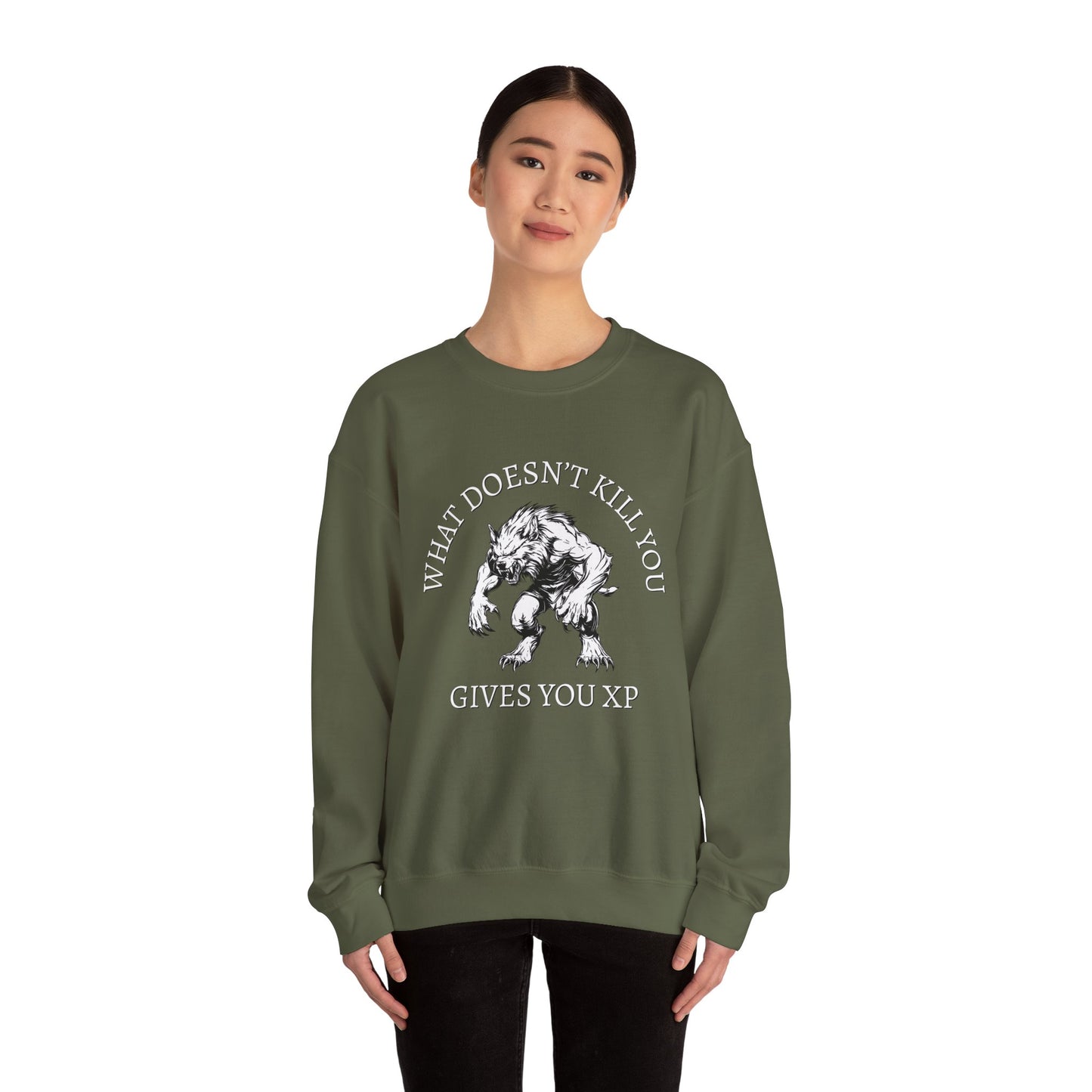 What Doesn't Kill You, Gives You XP - Light Text - Unisex Heavy Blend™ Crewneck Sweatshirt