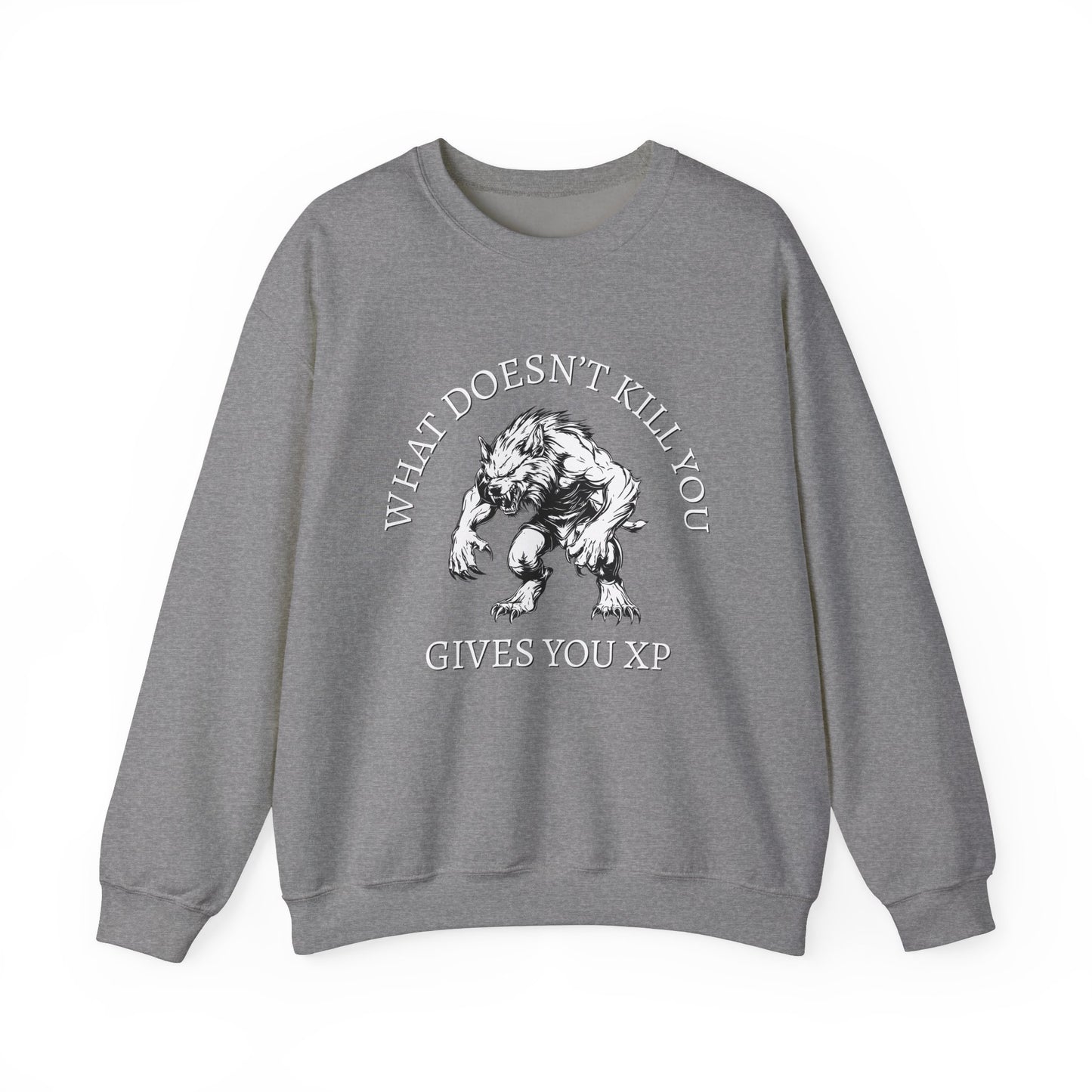 What Doesn't Kill You, Gives You XP - Light Text - Unisex Heavy Blend™ Crewneck Sweatshirt