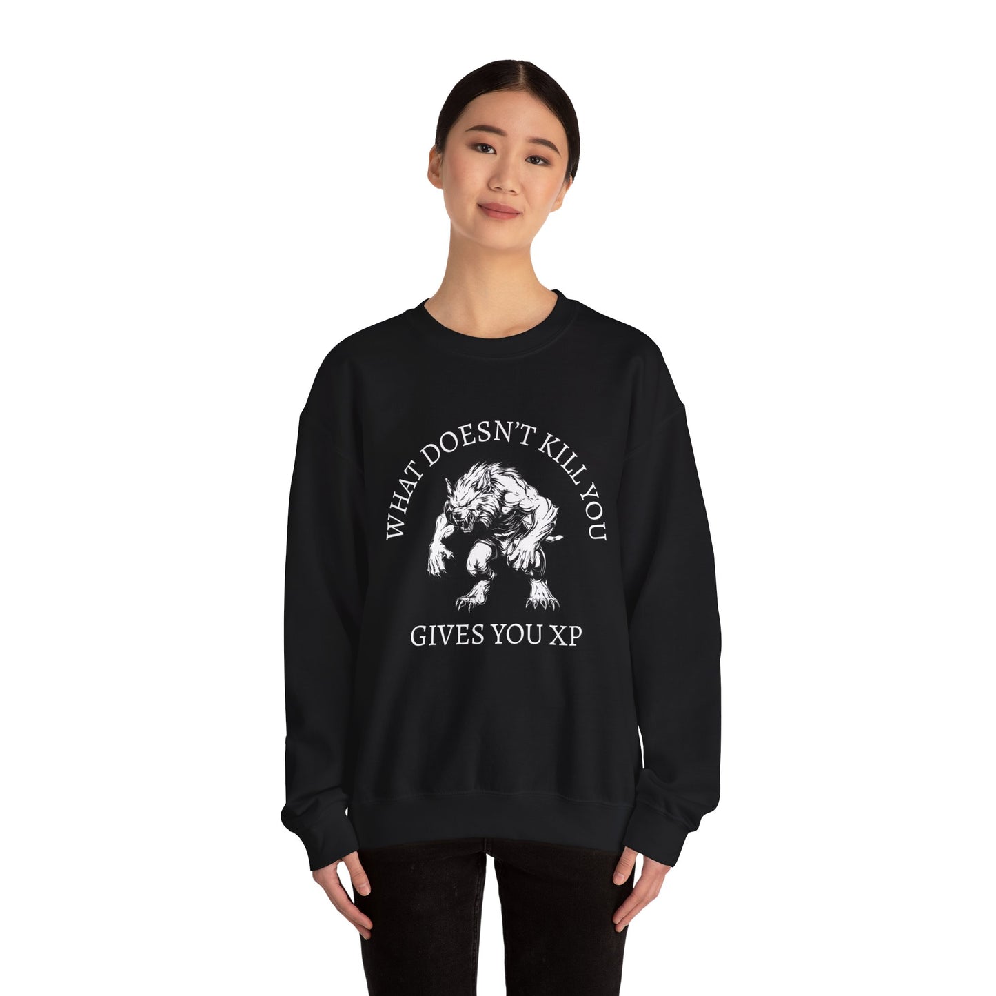 What Doesn't Kill You, Gives You XP - Light Text - Unisex Heavy Blend™ Crewneck Sweatshirt