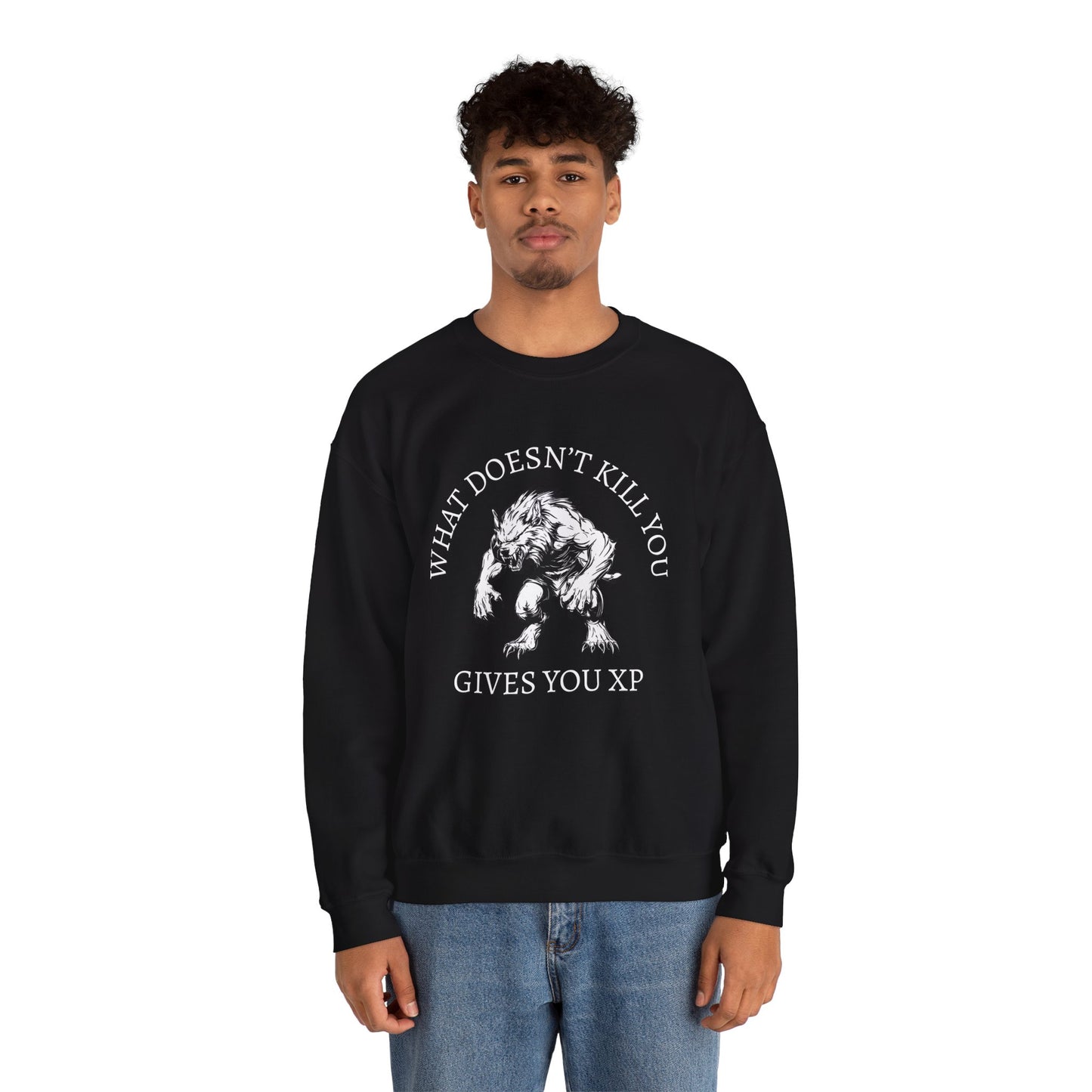 What Doesn't Kill You, Gives You XP - Light Text - Unisex Heavy Blend™ Crewneck Sweatshirt