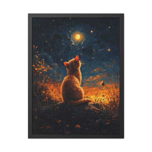 Chat et Lune - Framed Posters